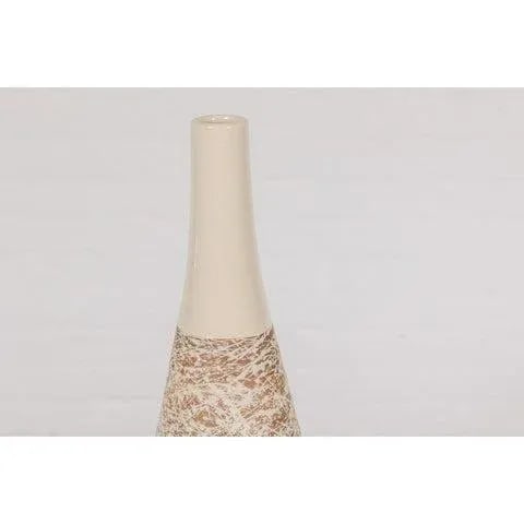 Earthy Brown and Cream Ceramic Vase with Energetic Dripping DÃ©cor - 9
