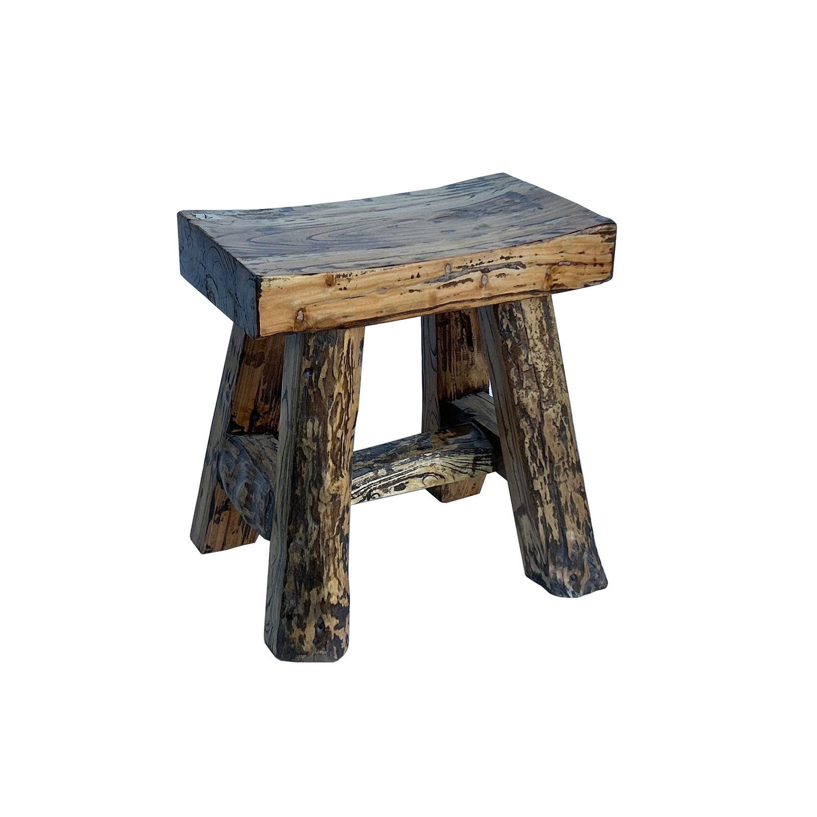 Rustic Raw Rough Wood Grain Rectangle Slim Stool Bench Side Table - 3
