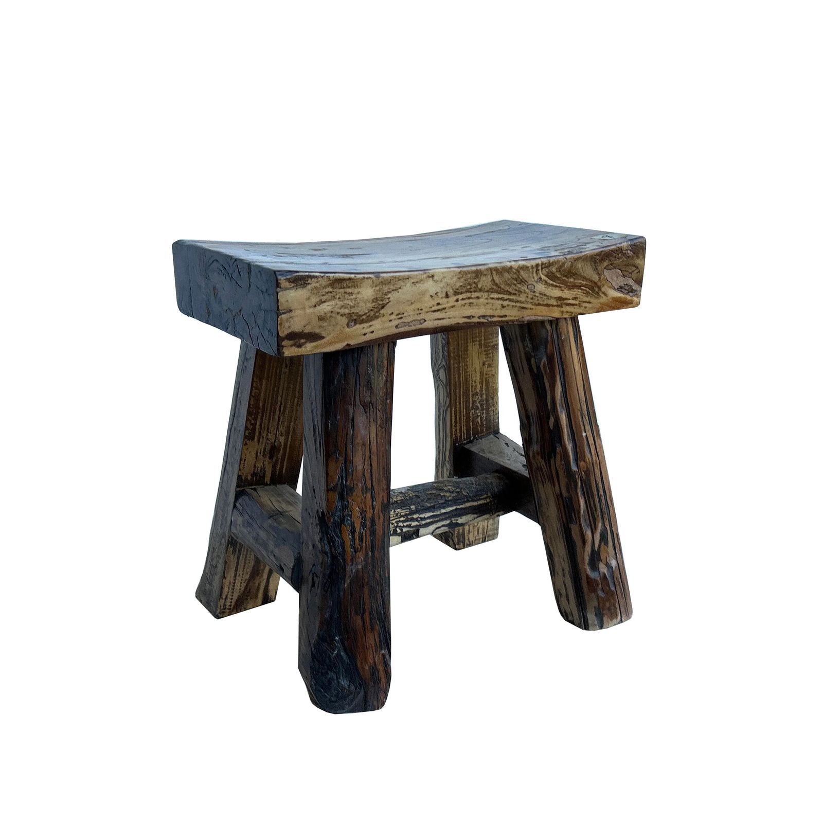 Rustic Raw Rough Wood Grain Rectangle Slim Stool Bench Side Table - 4