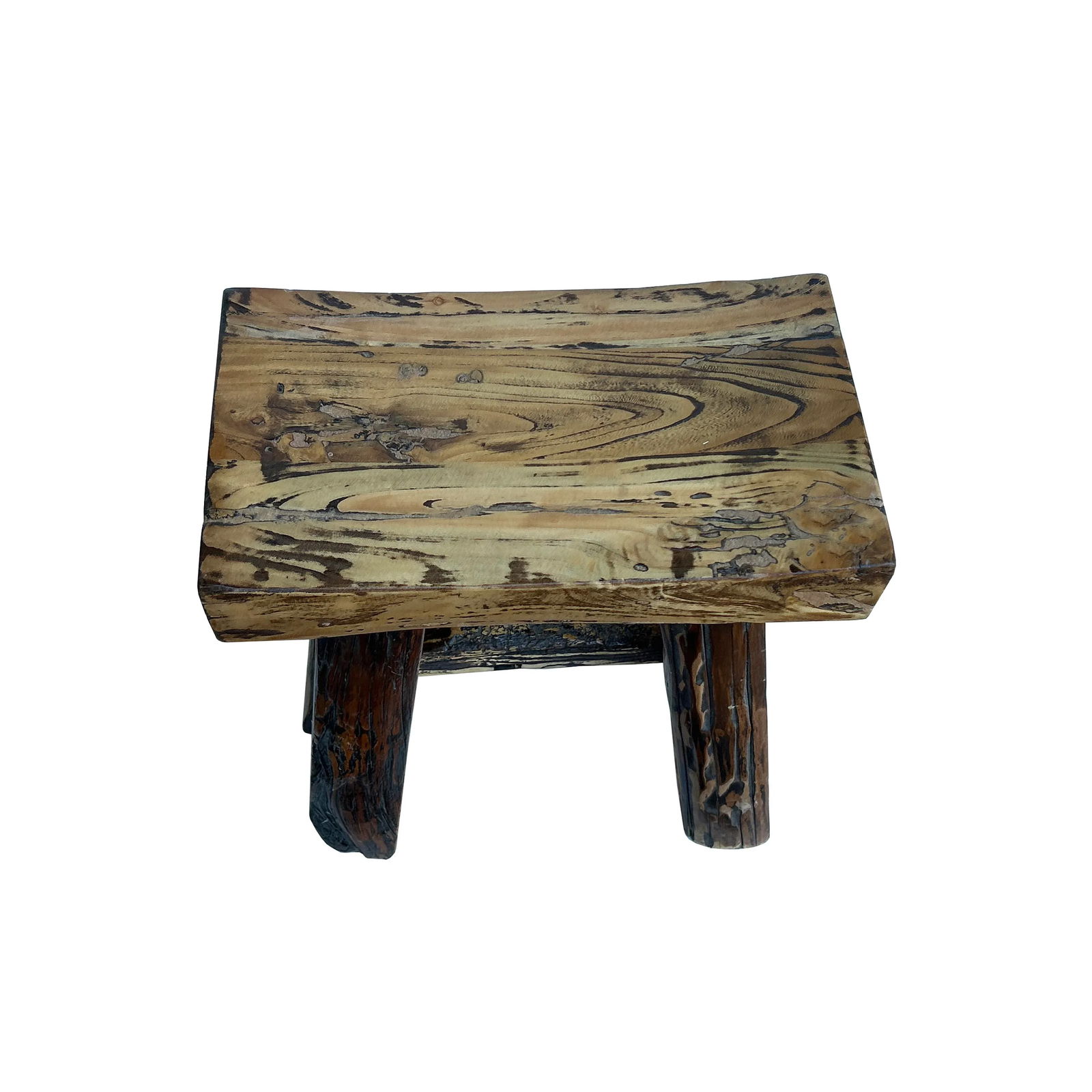 Rustic Raw Rough Wood Grain Rectangle Slim Stool Bench Side Table - 5
