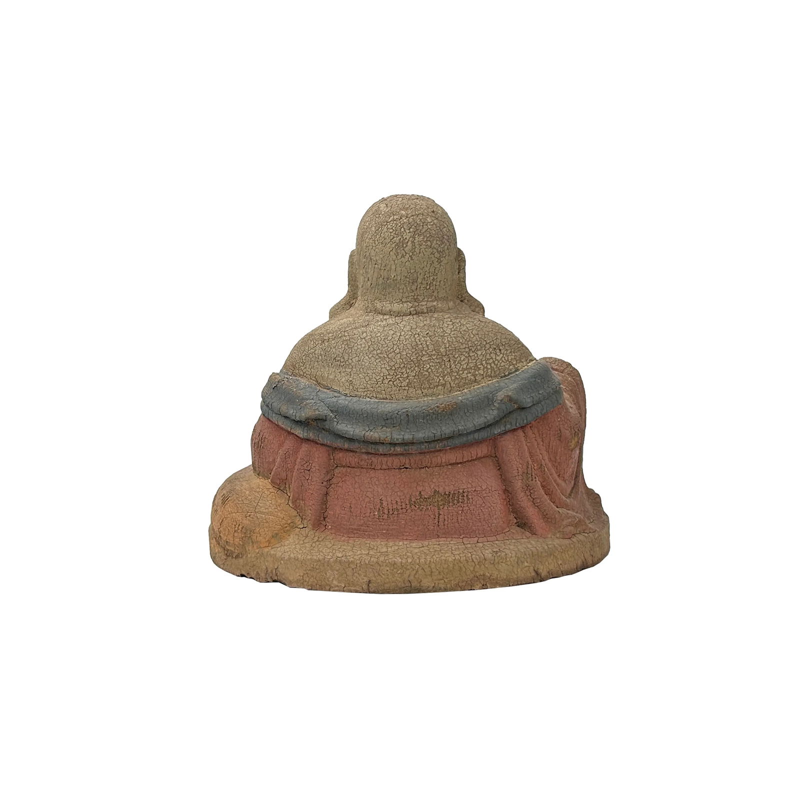 Fade Color Rustic Wood Sitting Happy Laughing Buddha Statue - 2