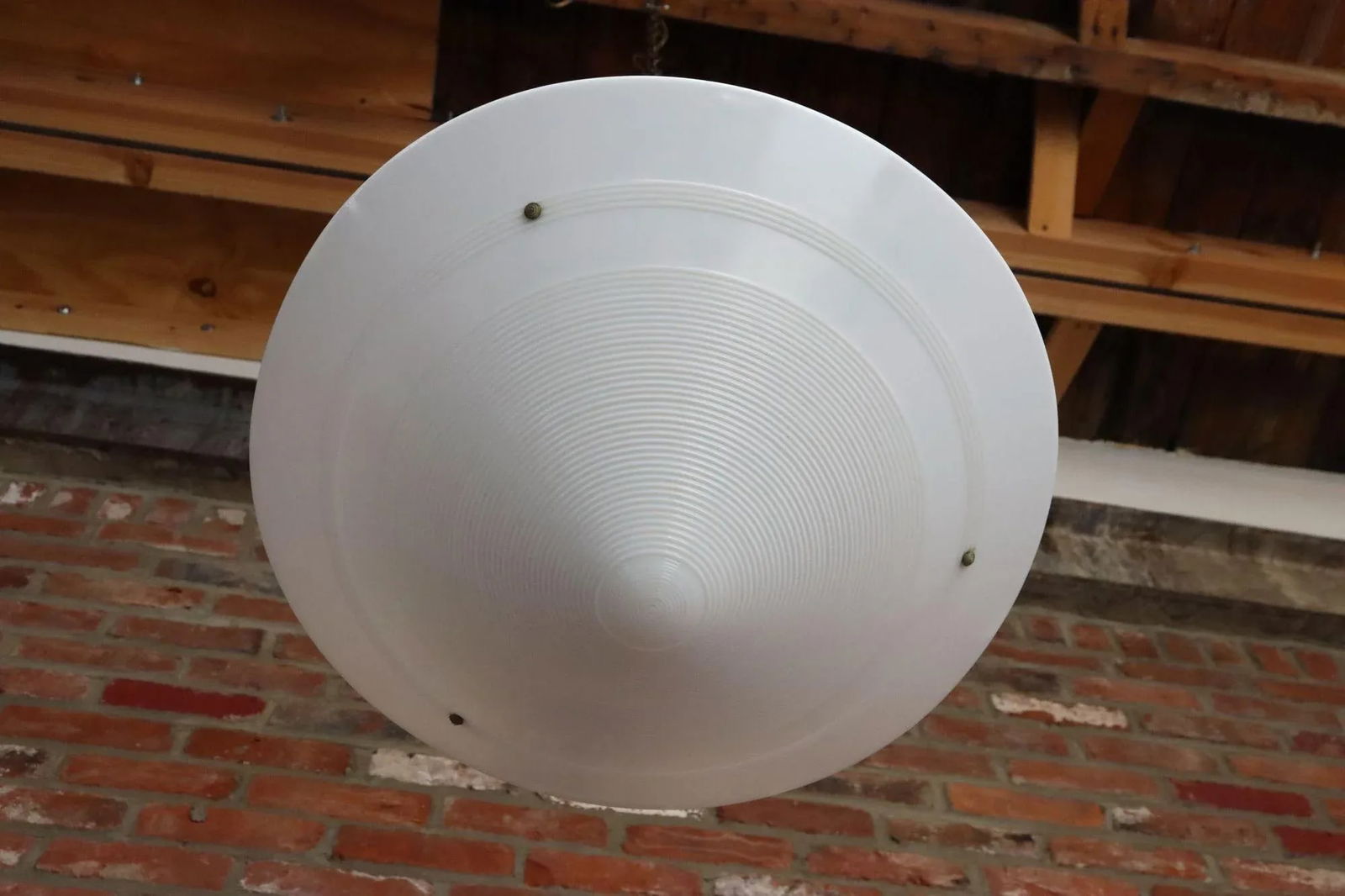 Art Deco Milk Glass Conical Pendant Ceiling Fixture With Concentric Circle Motif - 4