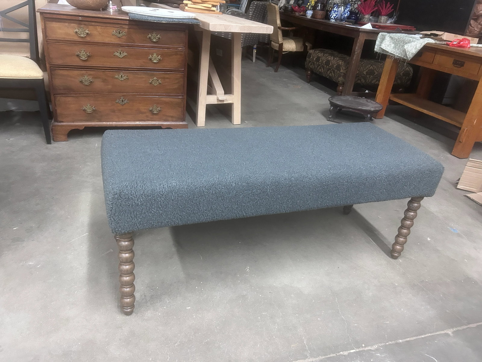 Vintage Lee Industries Sherpa Coal Upholstered Bench - 10