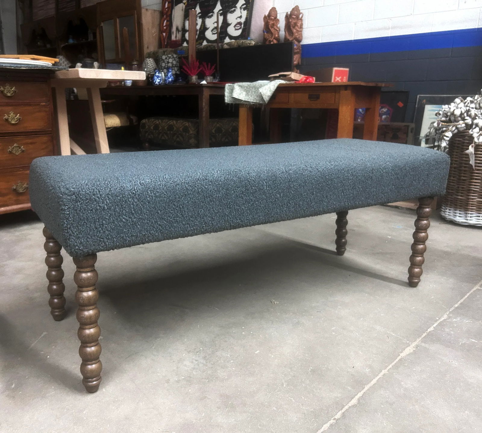 Vintage Lee Industries Sherpa Coal Upholstered Bench - 2