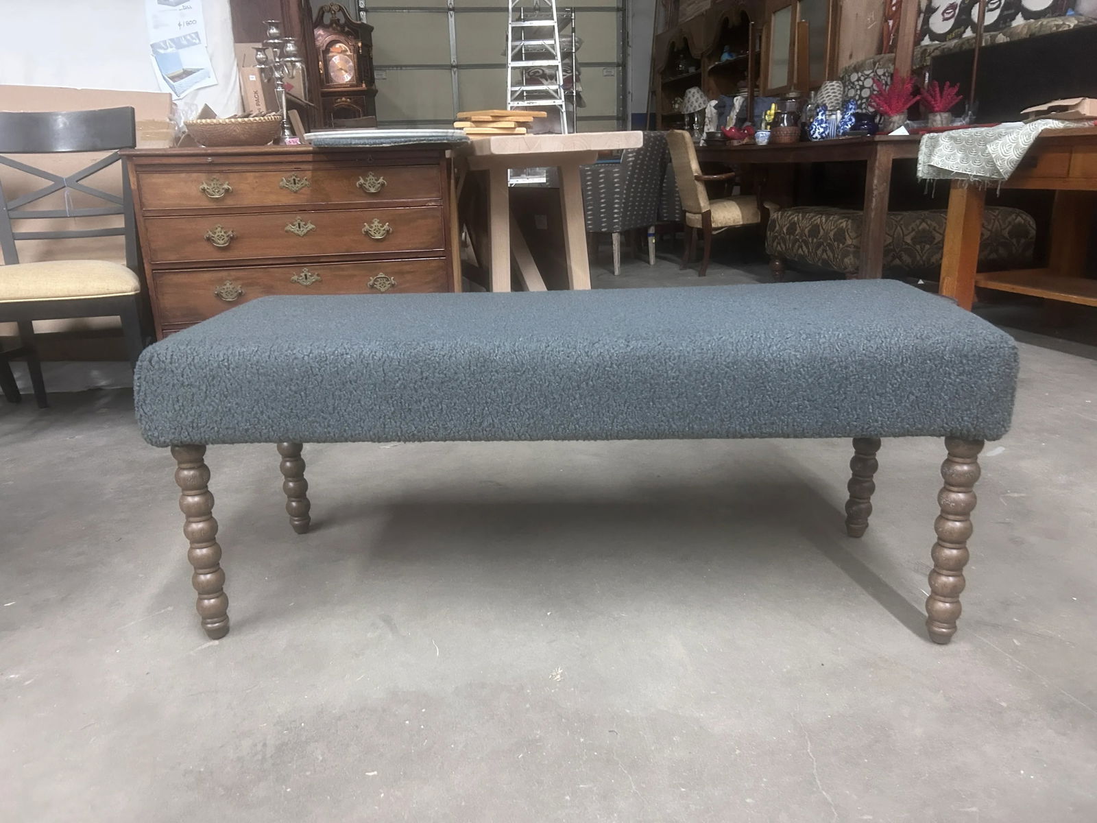 Vintage Lee Industries Sherpa Coal Upholstered Bench - 8