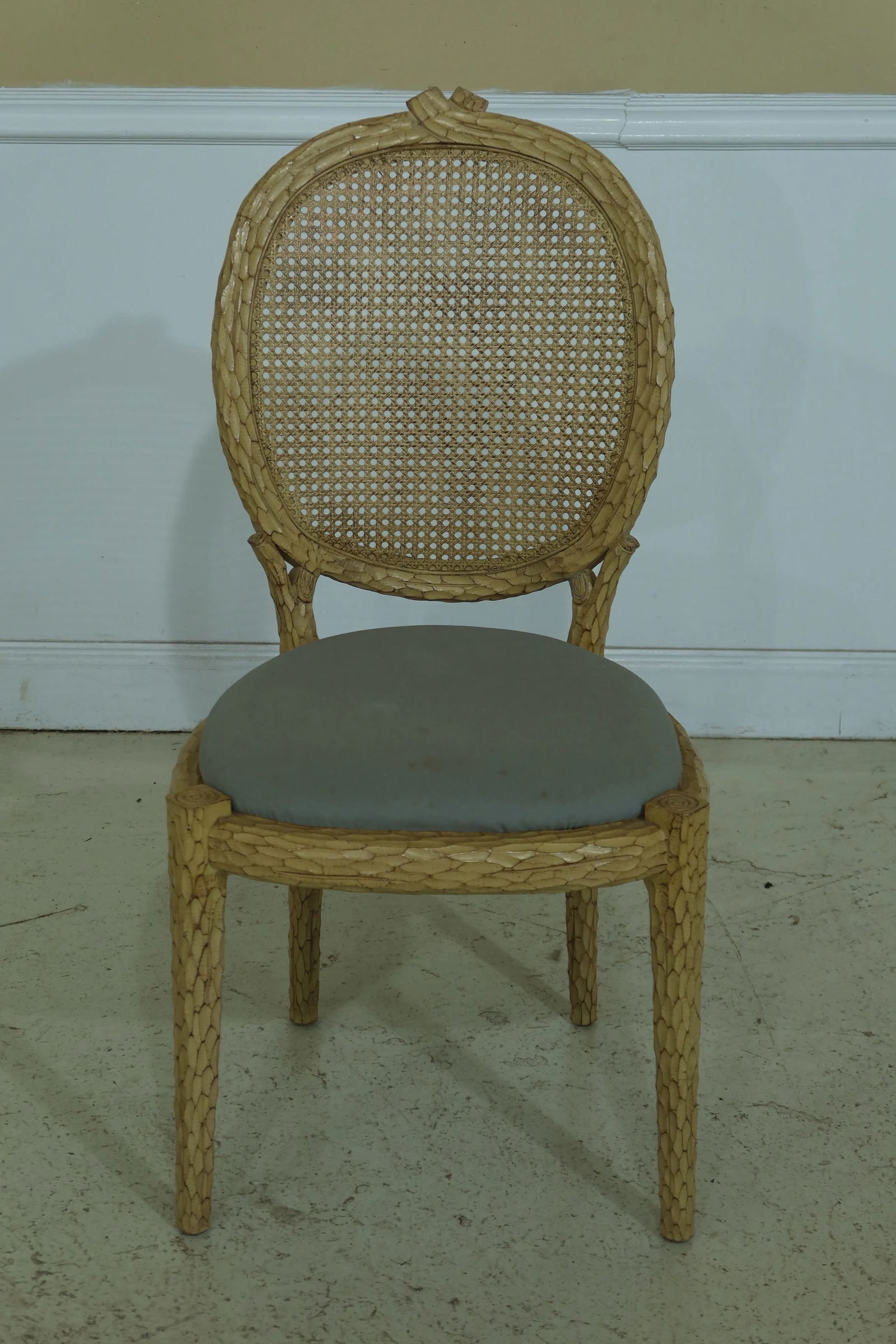 Vintage Yellow Finish Carved Side Chair - 11