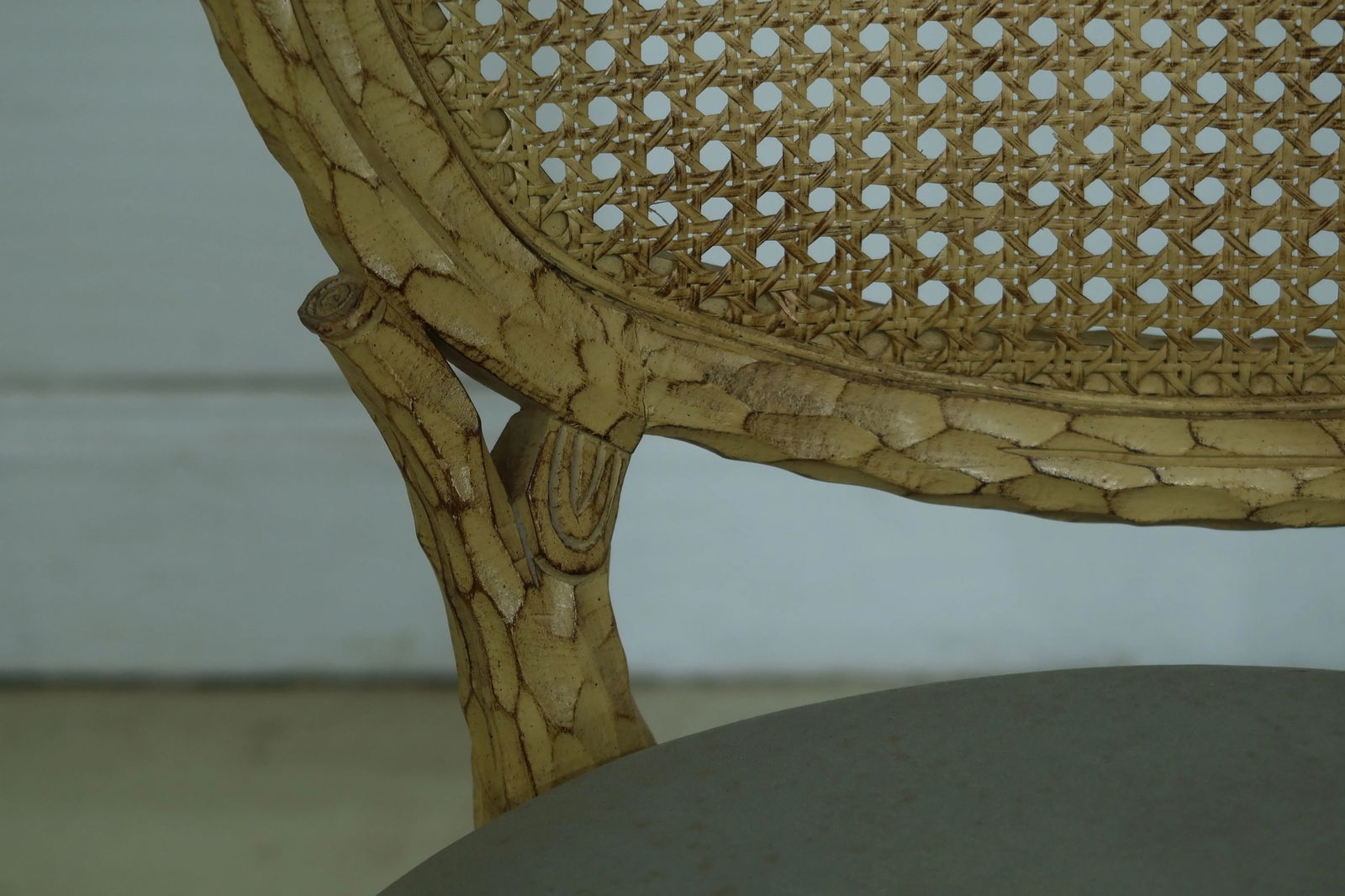Vintage Yellow Finish Carved Side Chair - 3