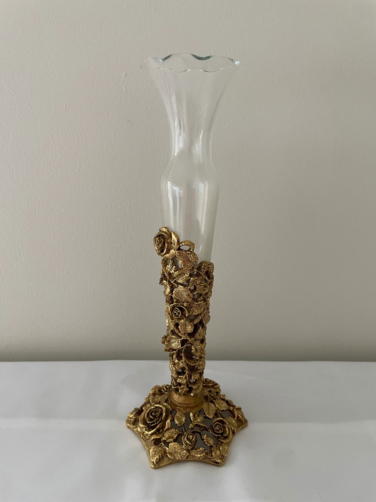 Vintage Matson Ormolu 24k Gold Plated Bud Vase - Hexagon Bottom - 5