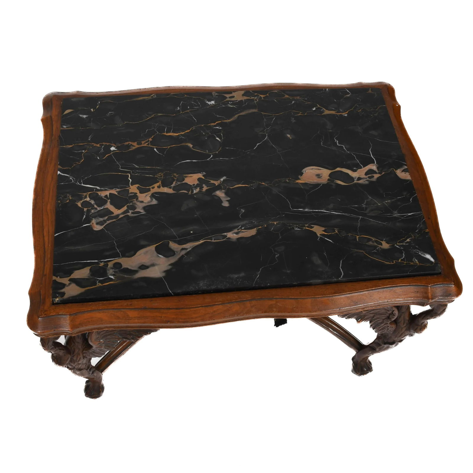 1920s Antique Walnut and Marble Top Side Table With Carved Swan Motifs - 6