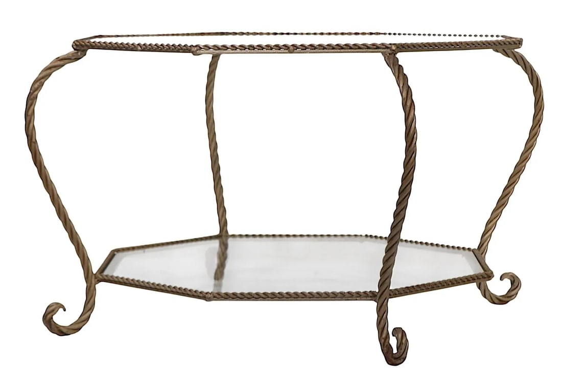 Octagonal Two Tier Rope Twist Wrought Iron and Glass Coffee Table C. 1950/70's - 10
