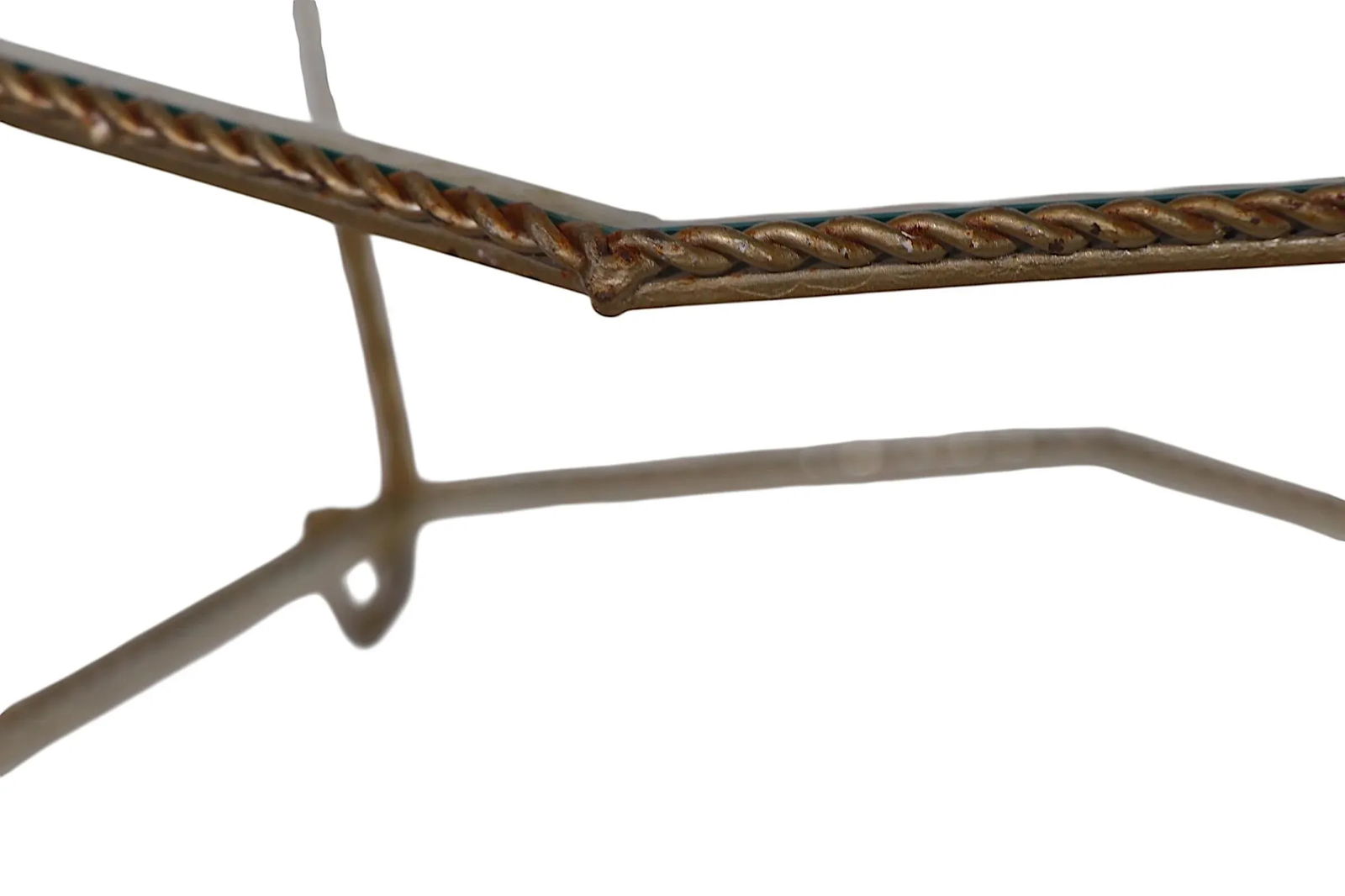 Octagonal Two Tier Rope Twist Wrought Iron and Glass Coffee Table C. 1950/70's - 3