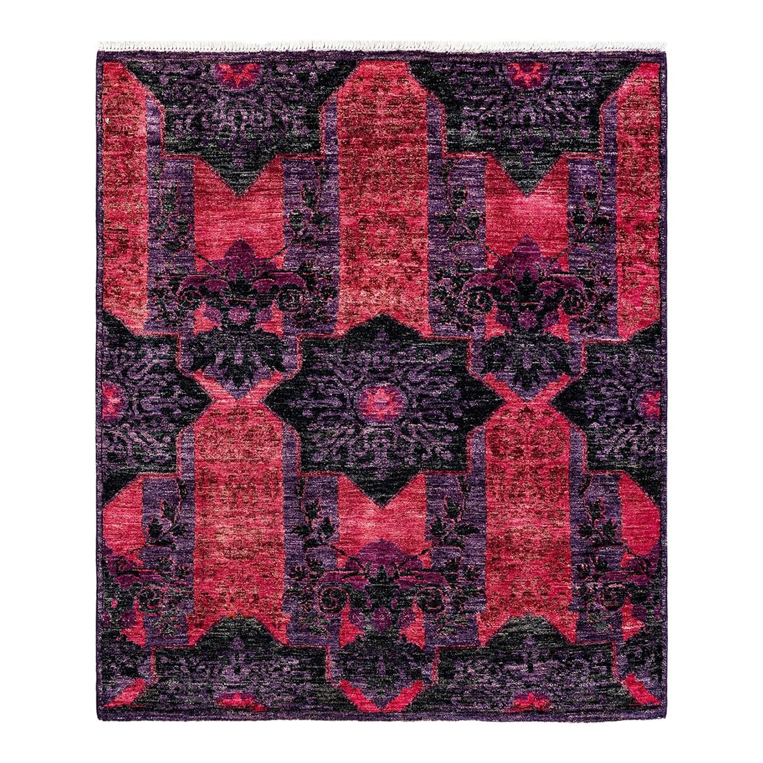 Modern Hand-Knotted Area Rug - Pink, 4' 3" x 5' 0": Fresh, spirited, and above all, luxurious, the rugs of the Modern collection can invigorate a traditional room as gracefully as they can ground a more contemporary space. The opulent pattern in this