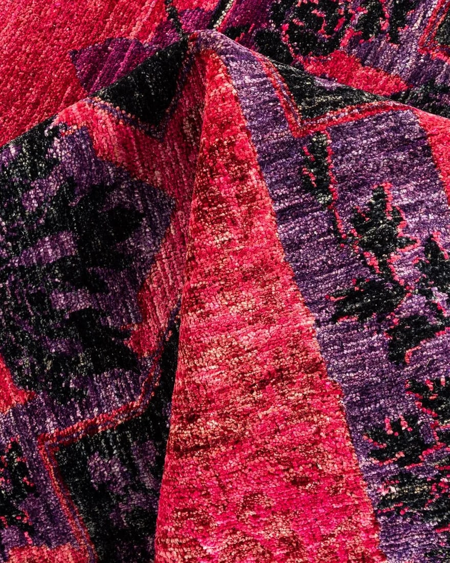 Modern Hand-Knotted Area Rug - Pink, 4' 3" x 5' 0" - 7