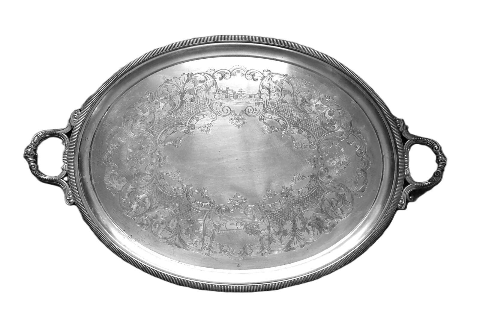 Huge Silver Plated Tray Marked "Rogers Smith & Co., New Haven, Conn.", Probably 1800s - 4