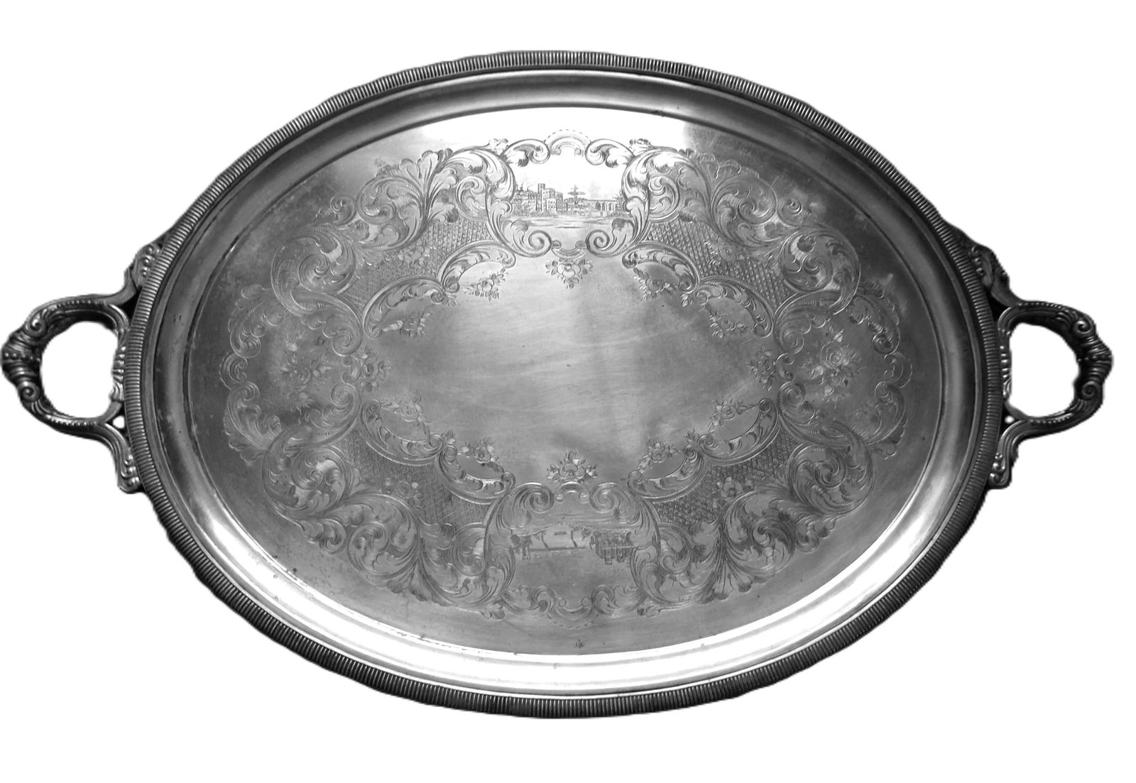 Huge Silver Plated Tray Marked "Rogers Smith & Co., New Haven, Conn.", Probably 1800s - 7
