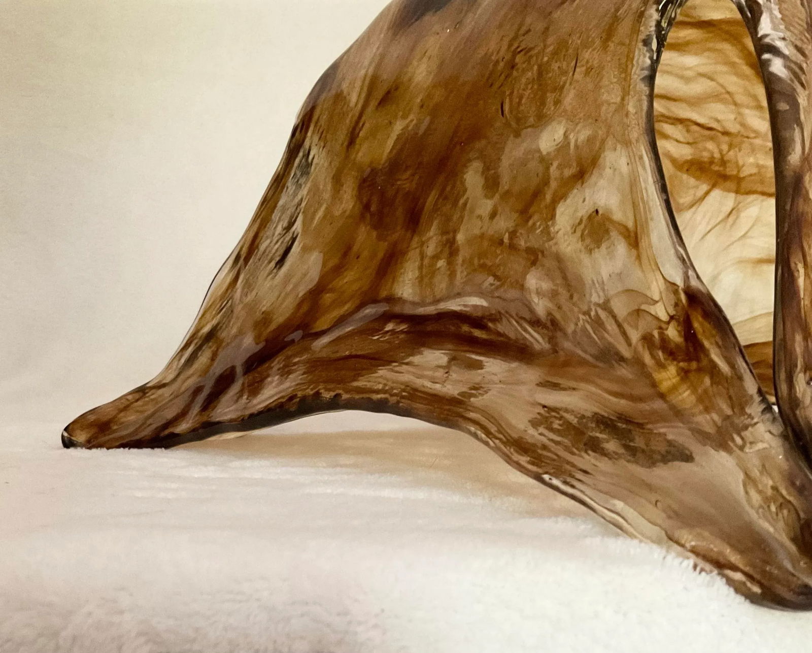 Vintage MCM Hand Blown Glass Attributed Murano Clear Brown Swirl Square Shade Light Pendant - 10