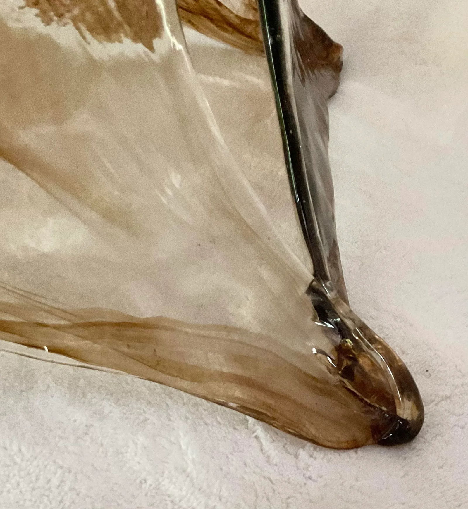 Vintage MCM Hand Blown Glass Attributed Murano Clear Brown Swirl Square Shade Light Pendant - 11