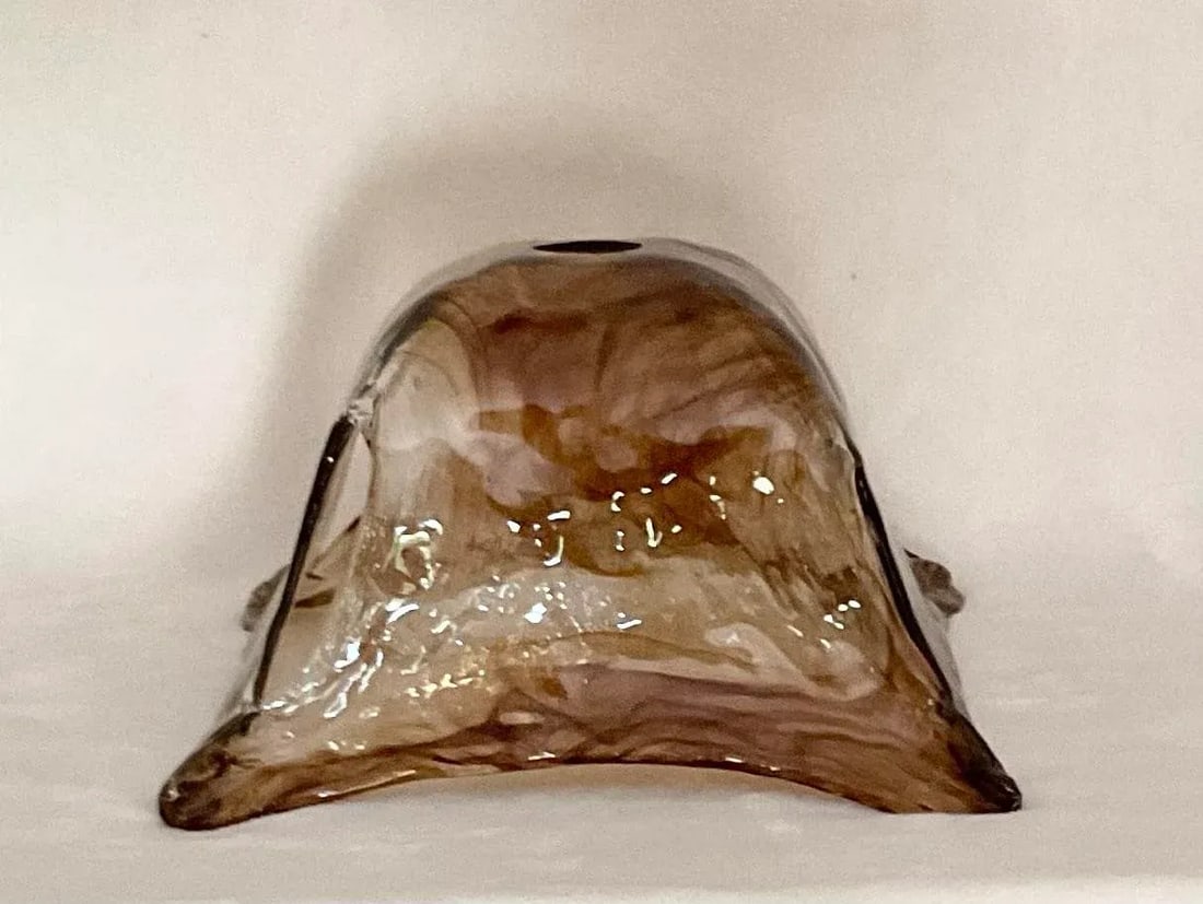 Vintage MCM Hand Blown Glass Attributed Murano Clear Brown Swirl Square Shade Light Pendant - 2