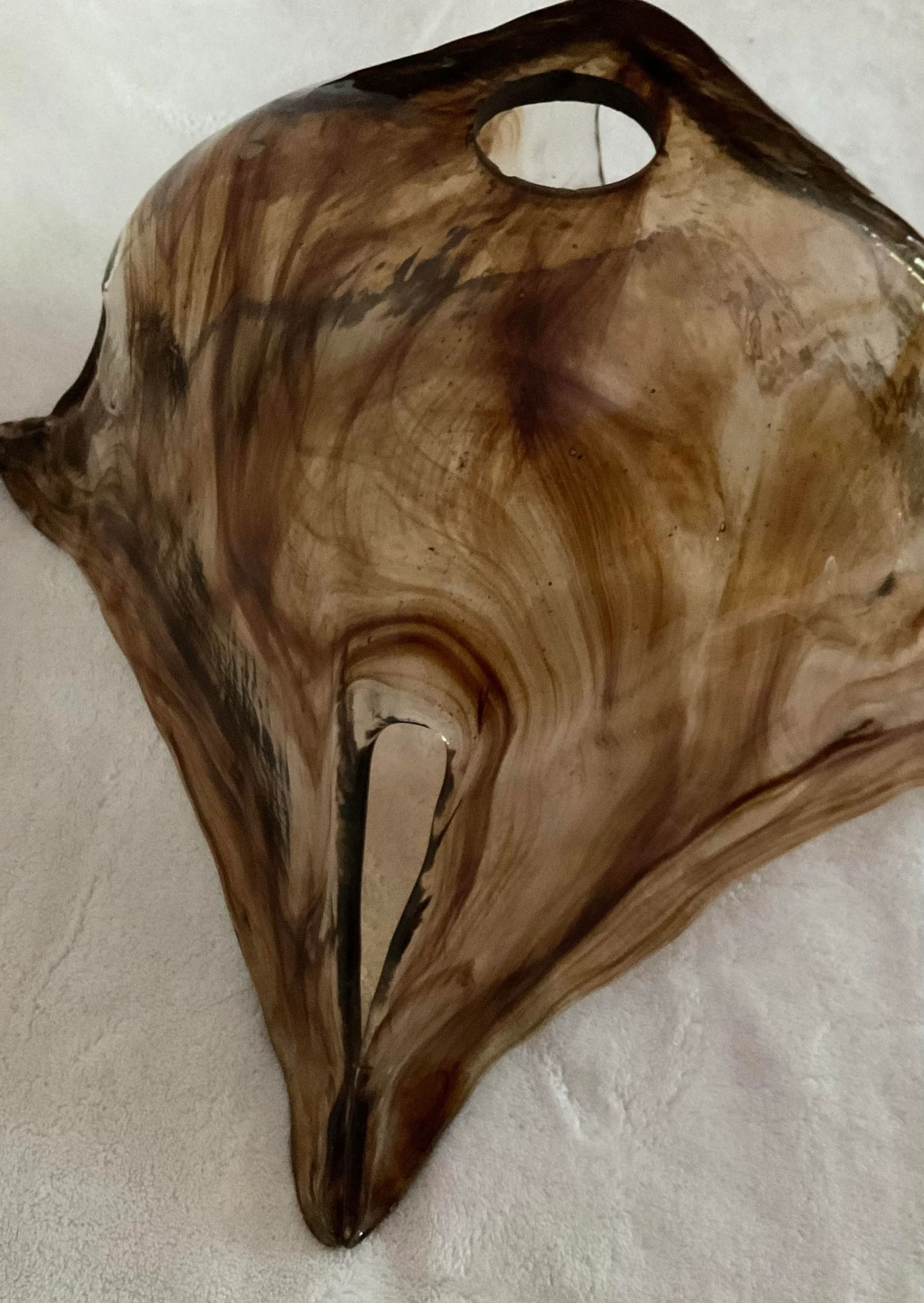 Vintage MCM Hand Blown Glass Attributed Murano Clear Brown Swirl Square Shade Light Pendant - 7