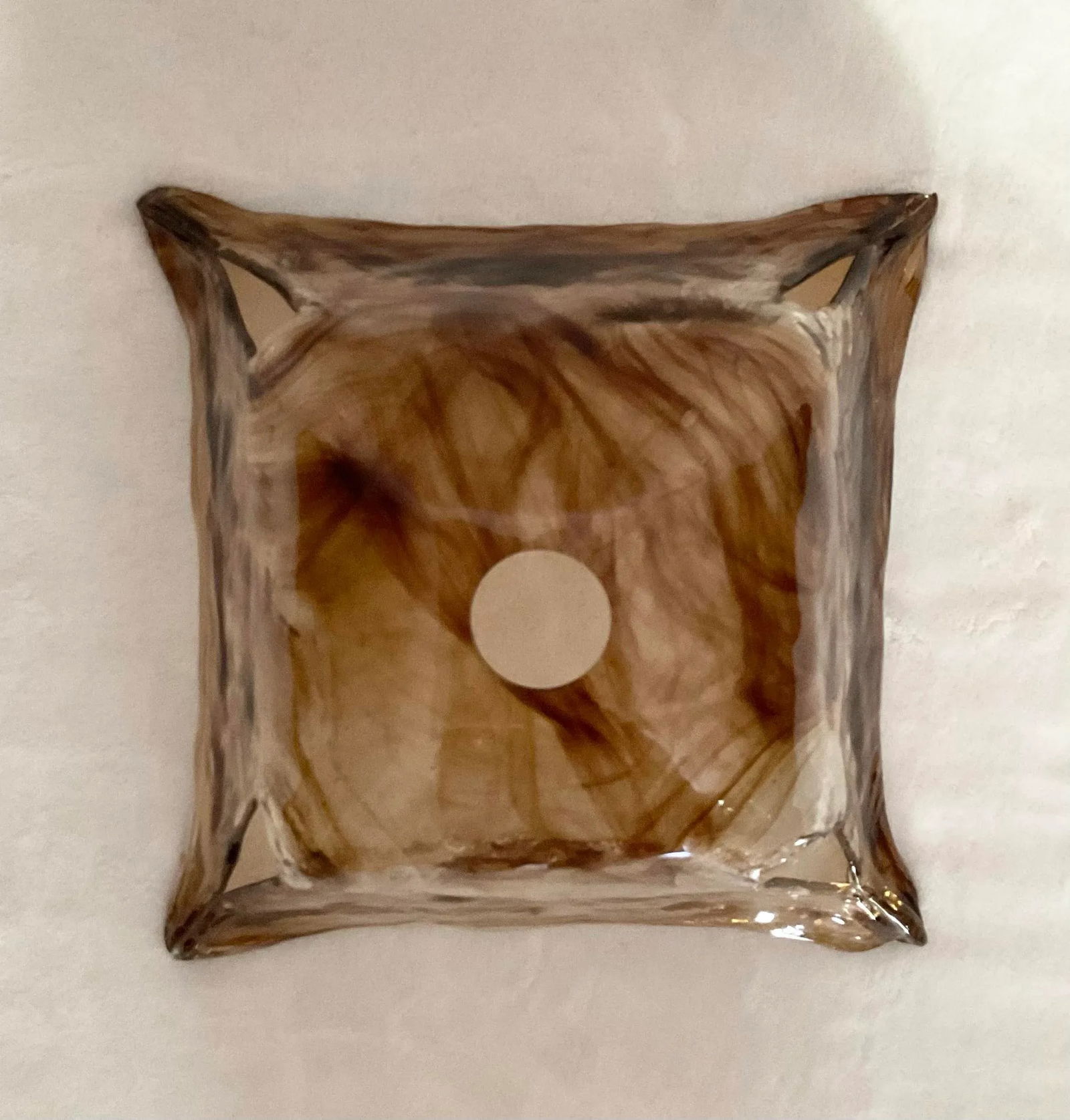 Vintage MCM Hand Blown Glass Attributed Murano Clear Brown Swirl Square Shade Light Pendant - 9