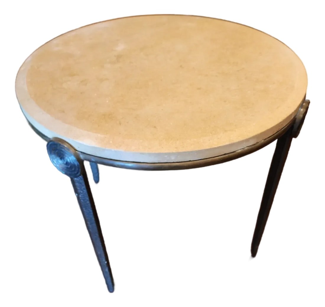 Cast Metal and Cast Stone End Table (1 of 8)