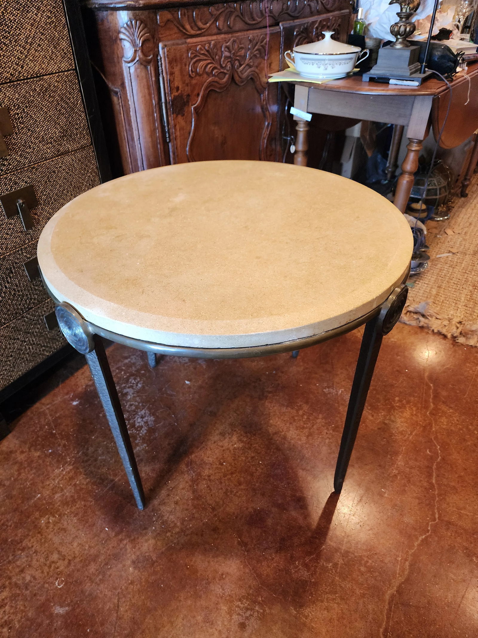 Cast Metal and Cast Stone End Table - 4