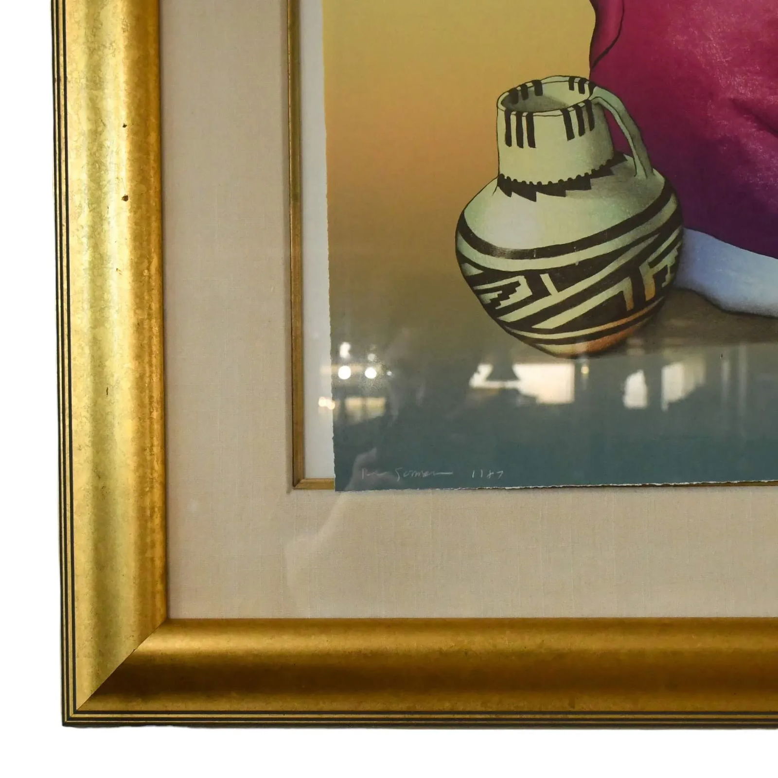 Mid 20th Century Framed Signed r.c. Gorman Lithograph "Thistle Jar" - 5