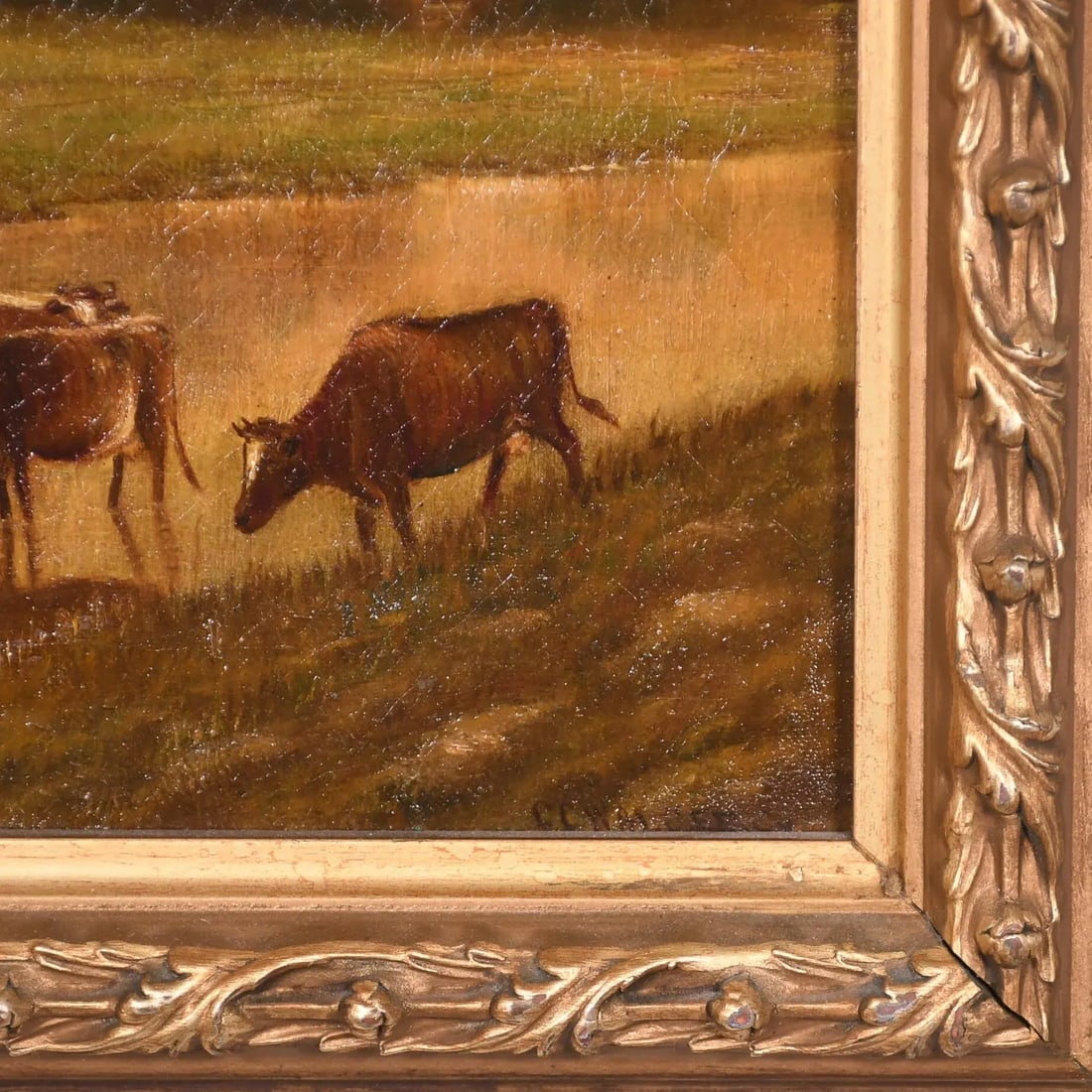 Early 20th Century Framed Signed CC Walger Painting of Cows in Morning Light - 7