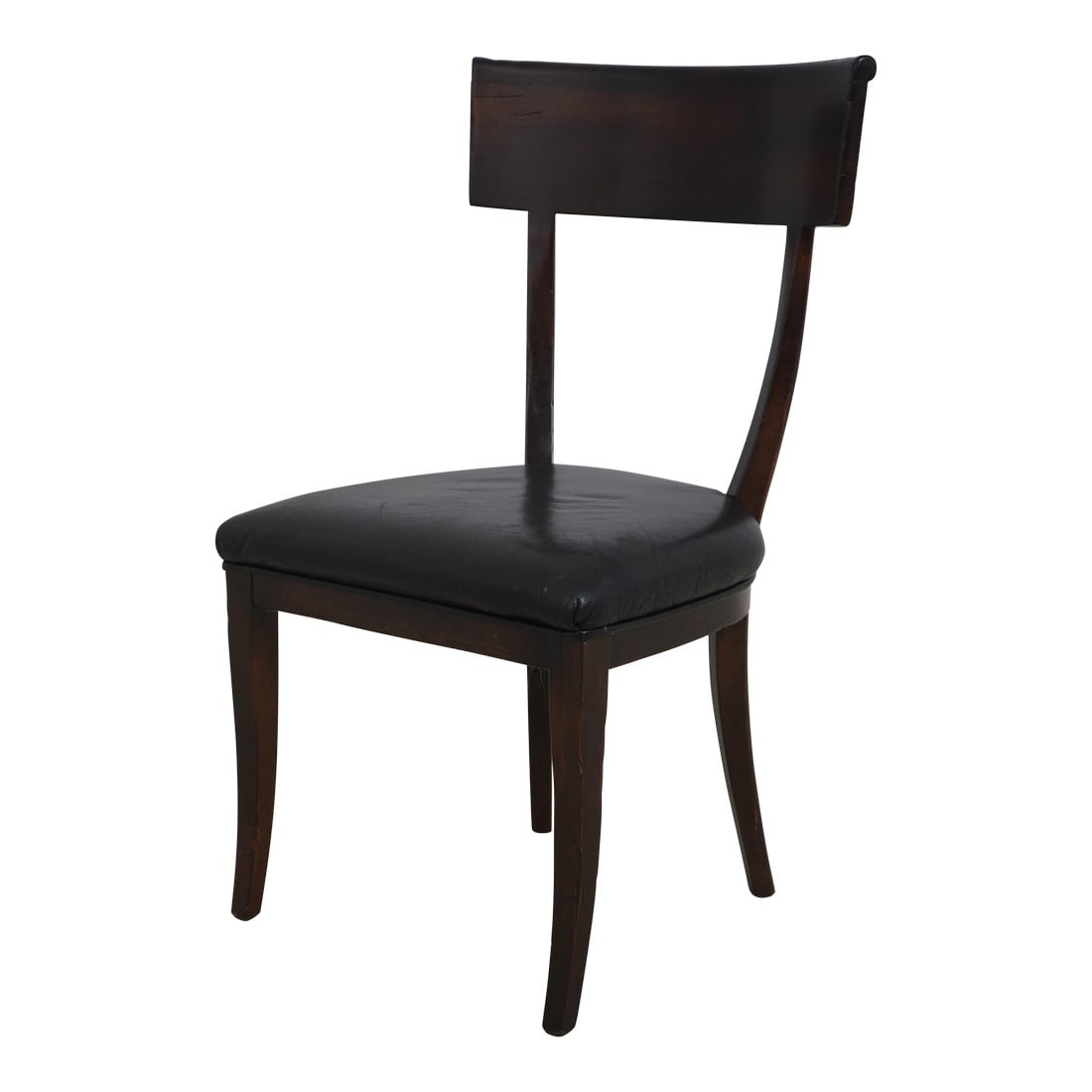 Baker Milling Road Italian Style Side Chair: Age: Approx: 25 Years Old Details: Factory Distressed Black Leather Seat Un-Marked As To Manufacture Condition: Excellent Original Finish & Condition Size: 31w x 20d x 37.5h Seat height: 19 Con