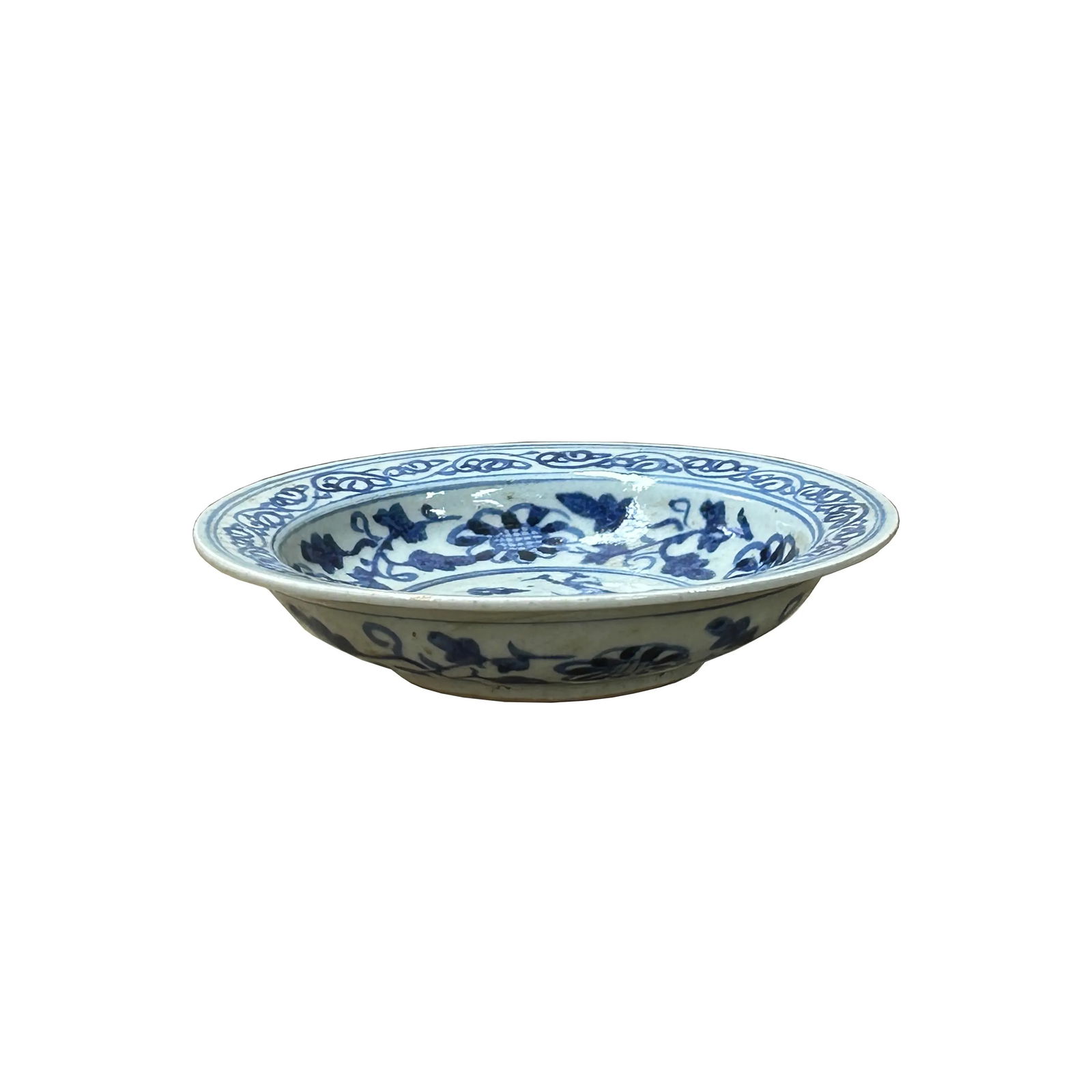 6.5" Handmade Porcelain Charger Plate Blue White Ancient Dragon Graphic - 6