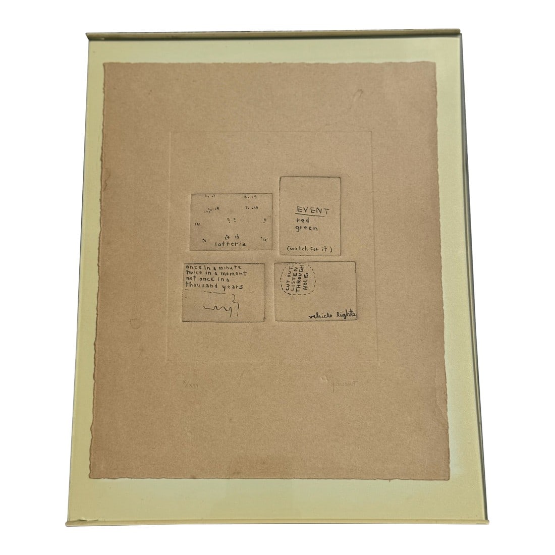 George Brecht Signed & Numbered Event Score "“ Limited Edition X/25 "“ Fluxus Art: Rare signed and numbered Event Score by George Brecht (American, 1926"“2008), a central figure in the Fluxus movement and pioneer of conceptual art. From a scarce edition of only 25, this work