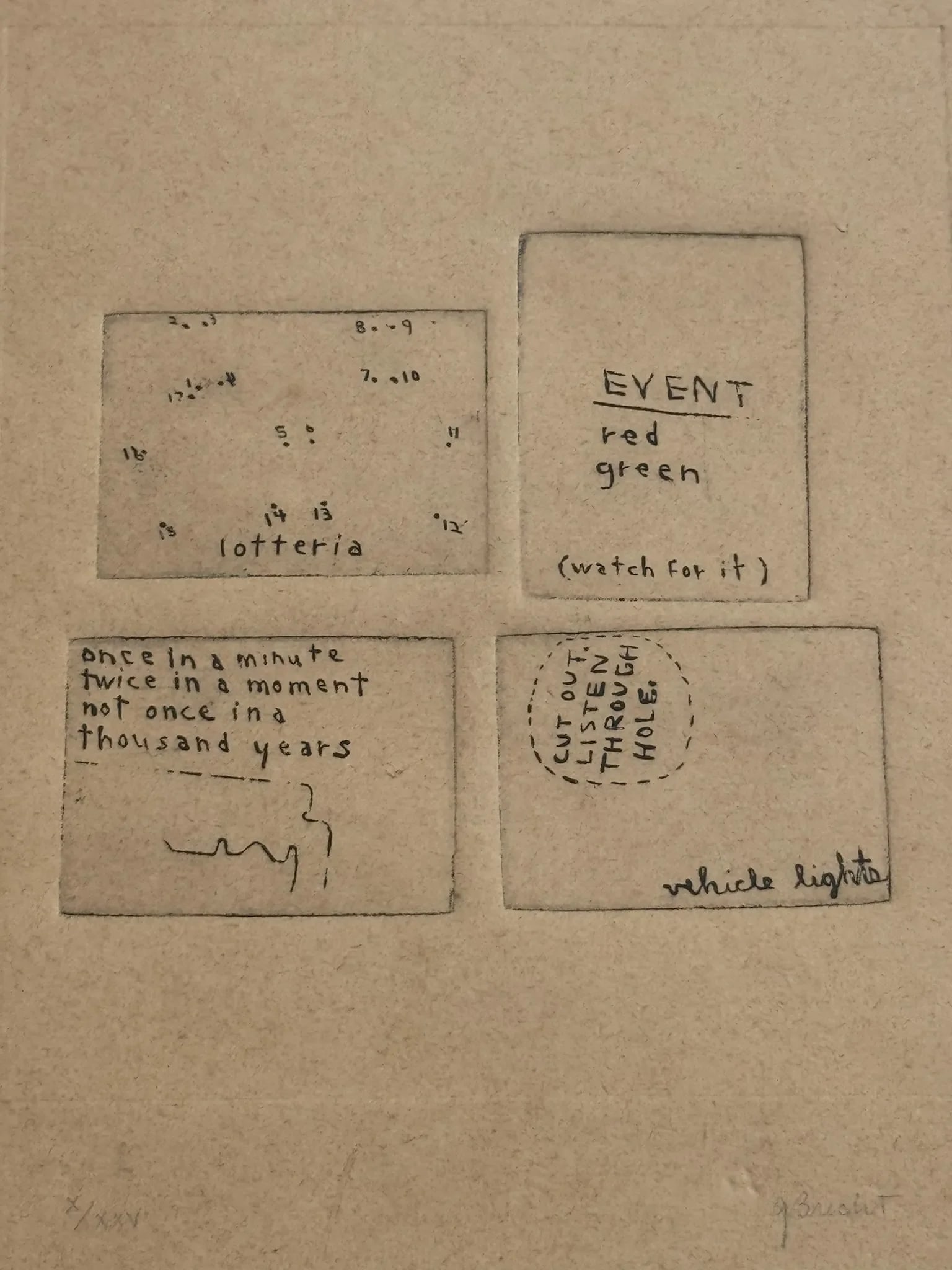 George Brecht Signed & Numbered Event Score "“ Limited Edition X/25 "“ Fluxus Art - 2