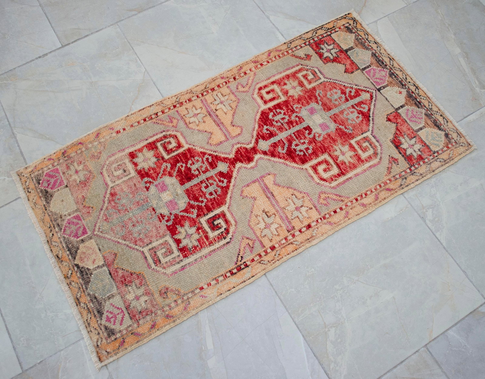 Hand Knotted Door Mat, Entryway Rug, Bath Mat, Kitchen Decor, Small Rug, Turkish Rug - 1'10"x - 11