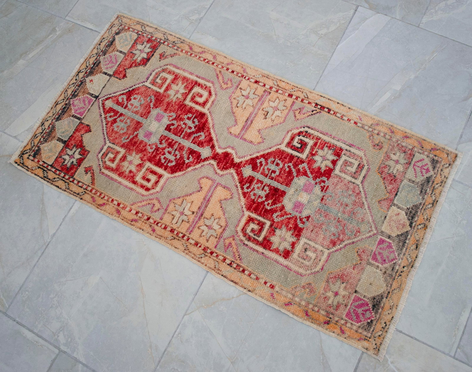 Hand Knotted Door Mat, Entryway Rug, Bath Mat, Kitchen Decor, Small Rug, Turkish Rug - 1'10"x - 13