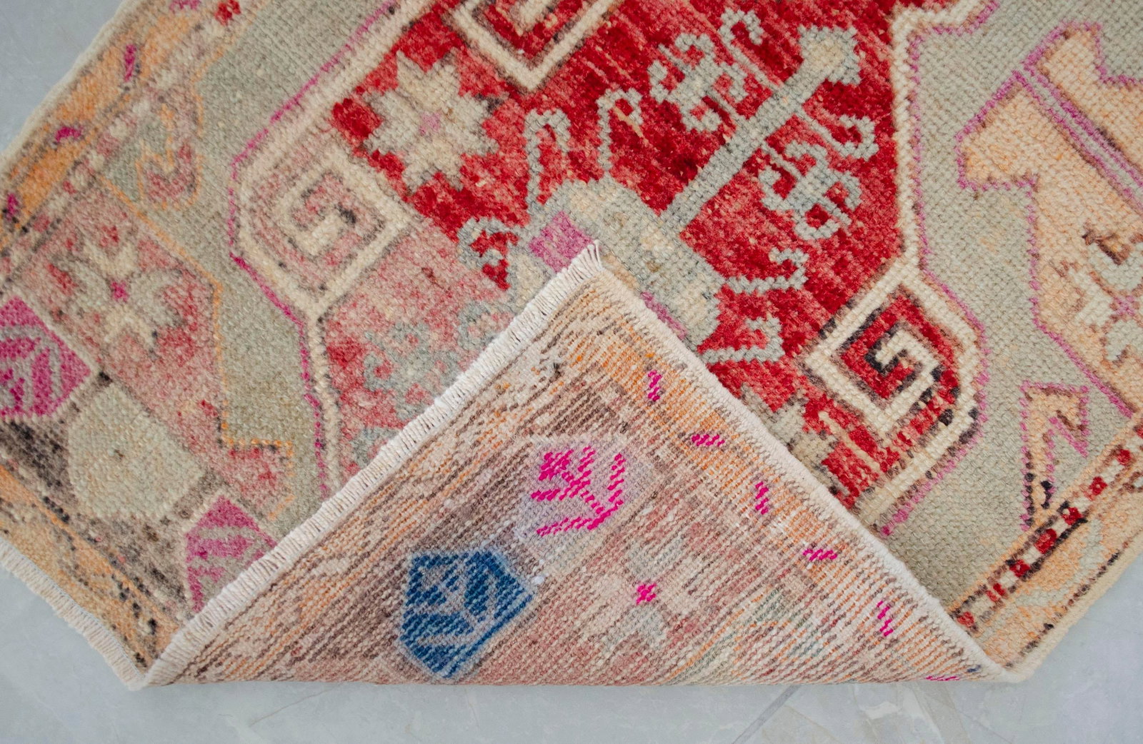 Hand Knotted Door Mat, Entryway Rug, Bath Mat, Kitchen Decor, Small Rug, Turkish Rug - 1'10"x - 15