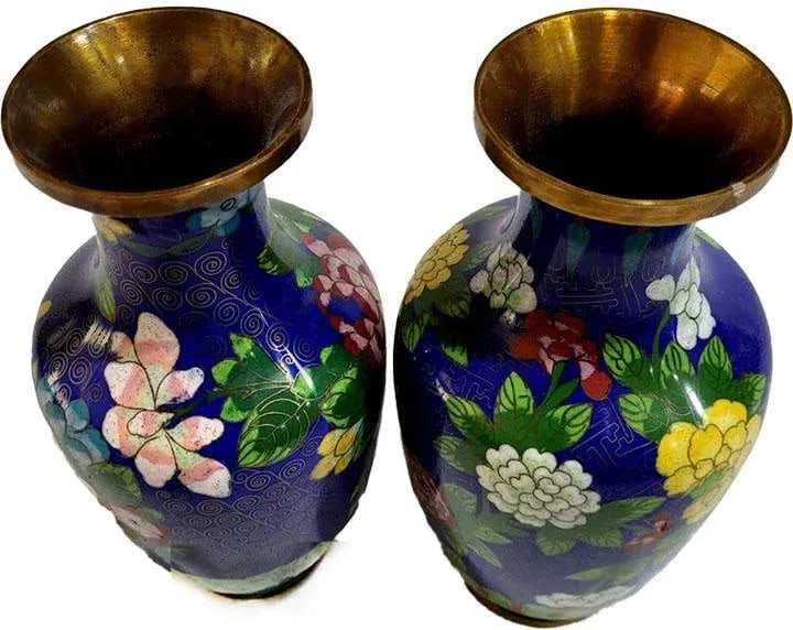 Pair Vintage Qing Dynasty Cloisonne' Vases - China - 3