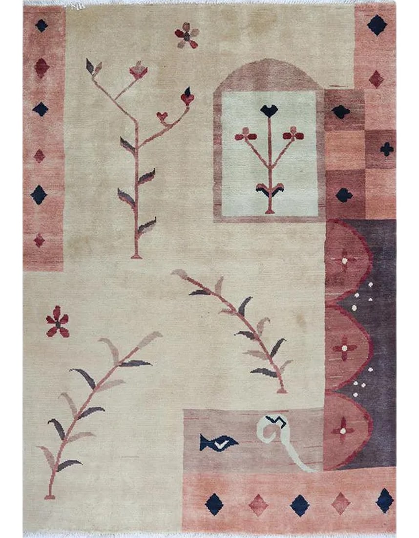 Traditional Handwoven Gabbeh Area Rug 4'8"x6'7": Known as the sleeping rug of choice of the weavers, your grand-babies can play safely on this magically soft cloud with no fear of a bumped head. From the first touch of this luscious deep-piled