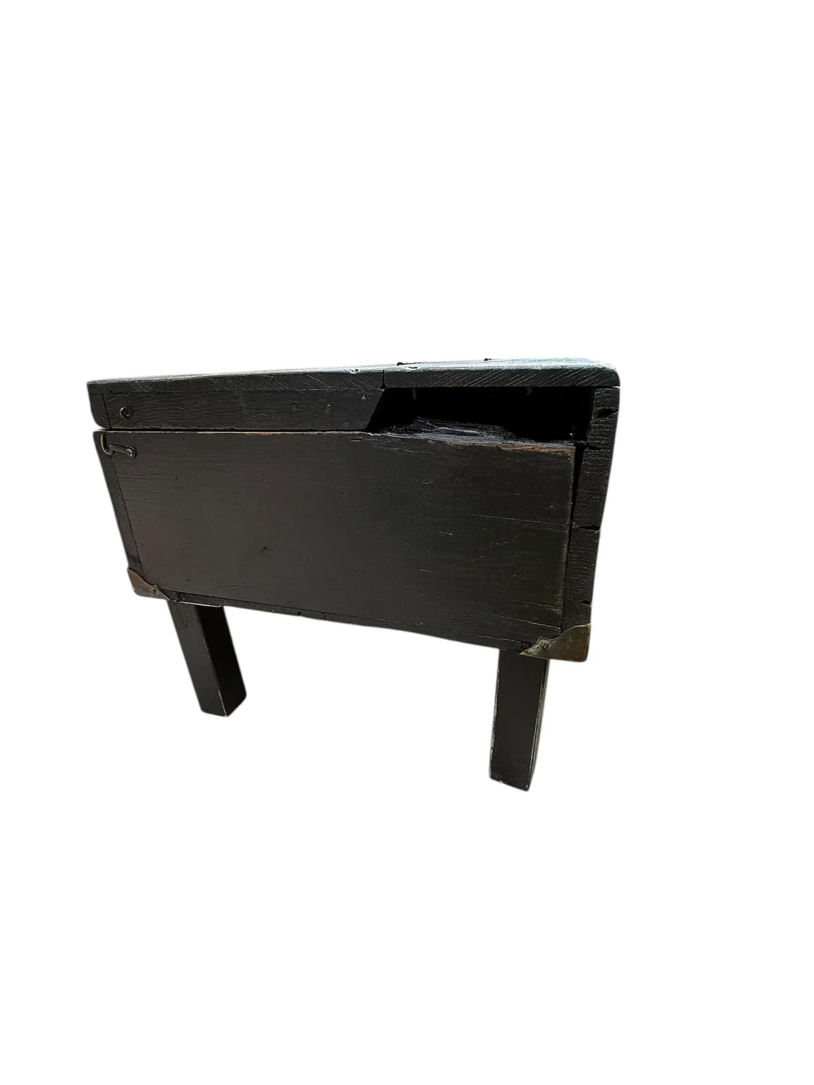 Antique Rustic Black Painted Wood Tool Storage Bench Coffee Table - 11