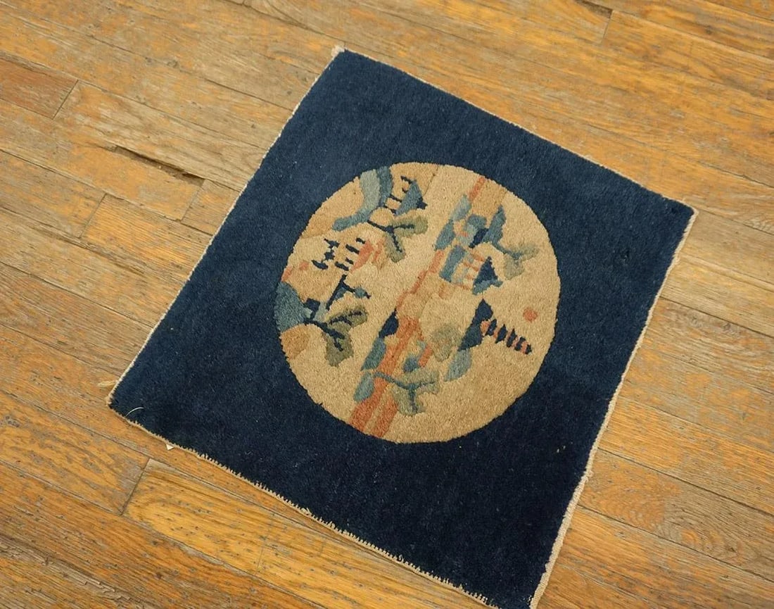 Marked Navy Blue Color With Lovely Figural Design Antique Chinese Peking Rug - 4