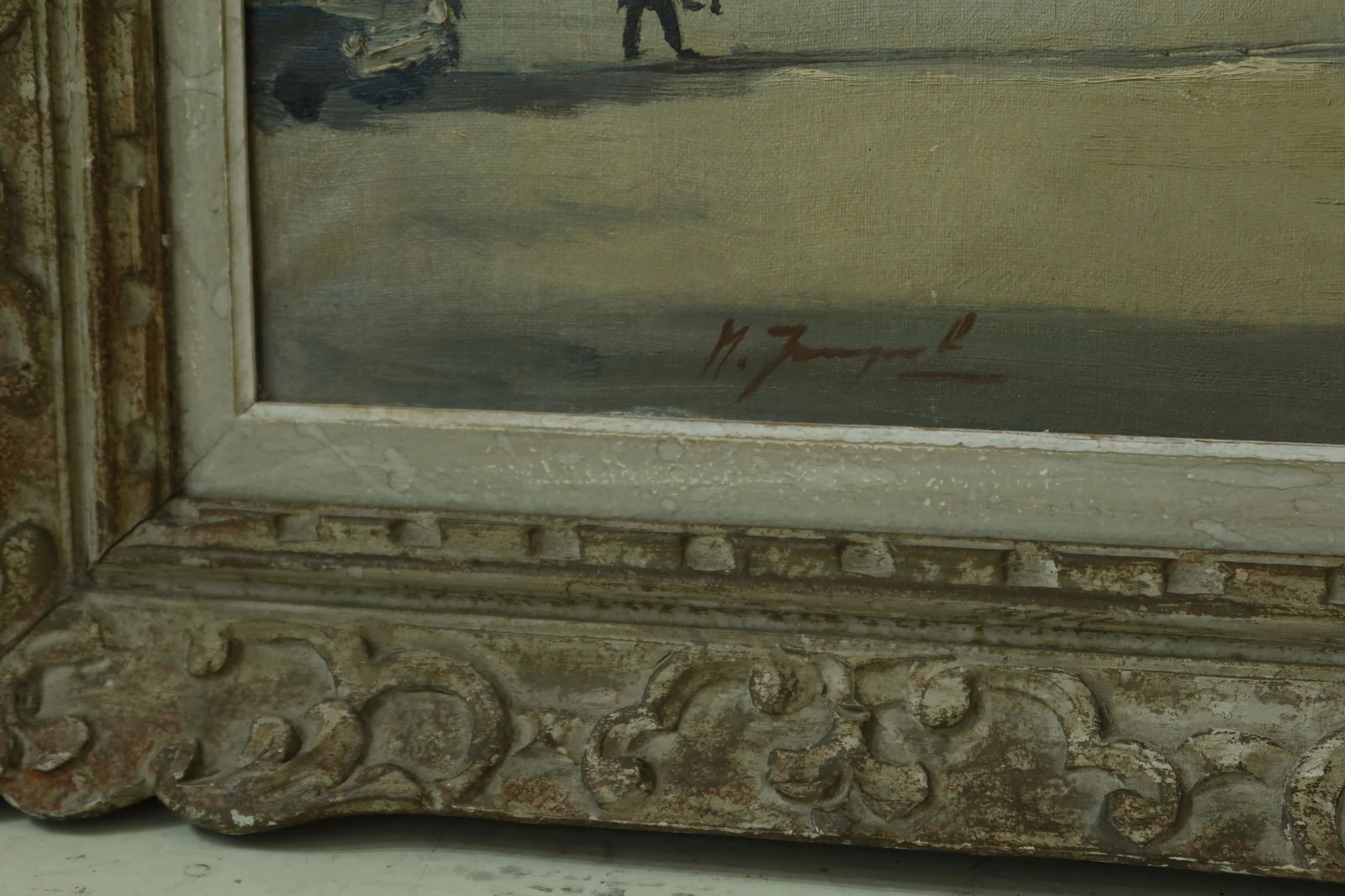 Paris French Fountain Framed Oil Painting on Canvas ~ M.Janpol - 5