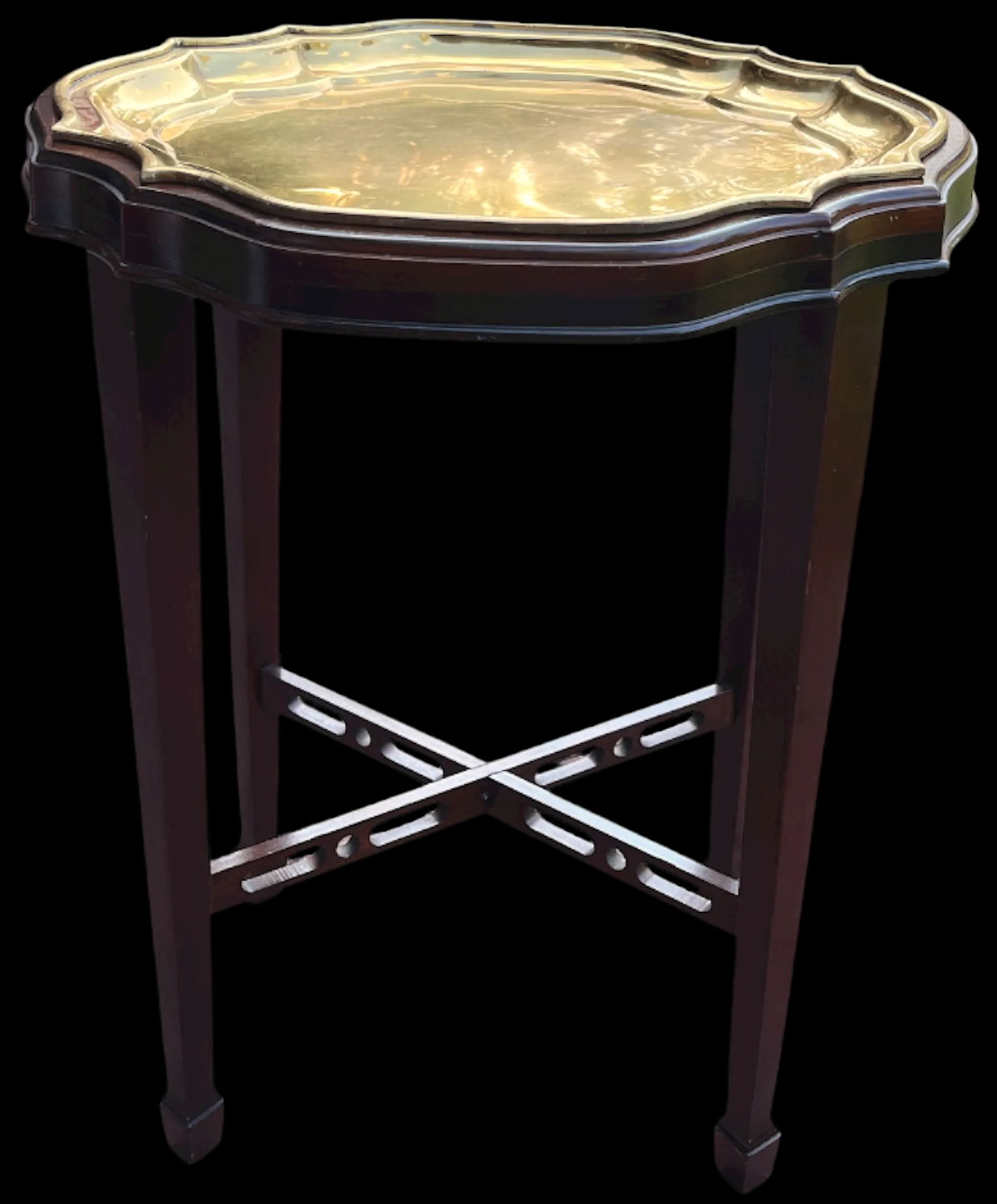 Vintage Ethan Allen Brass Tray and Mahogany Finish Table "“ Traditional Regency Drinks Accent - 2