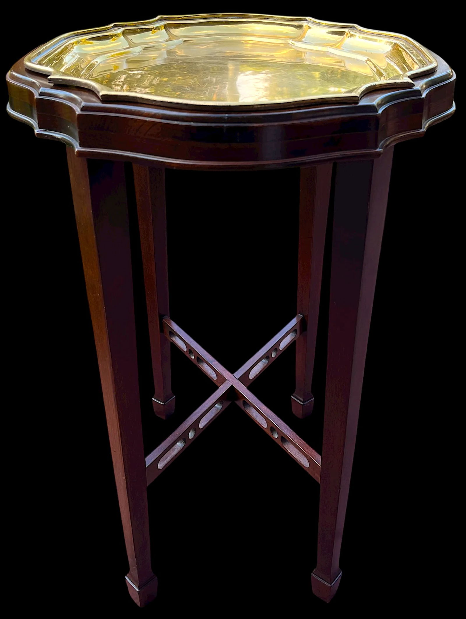 Vintage Ethan Allen Brass Tray and Mahogany Finish Table "“ Traditional Regency Drinks Accent - 3