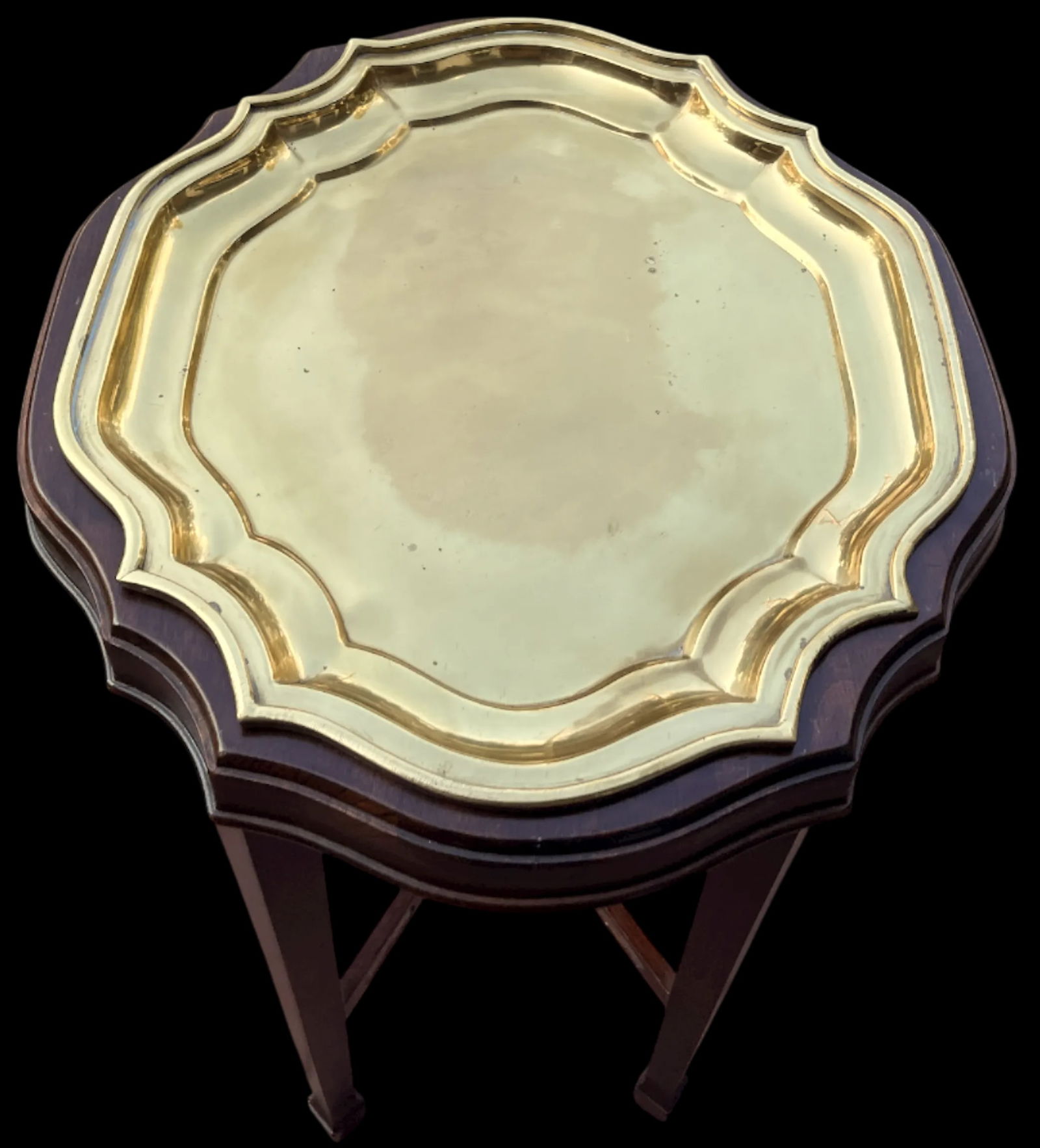 Vintage Ethan Allen Brass Tray and Mahogany Finish Table "“ Traditional Regency Drinks Accent - 5