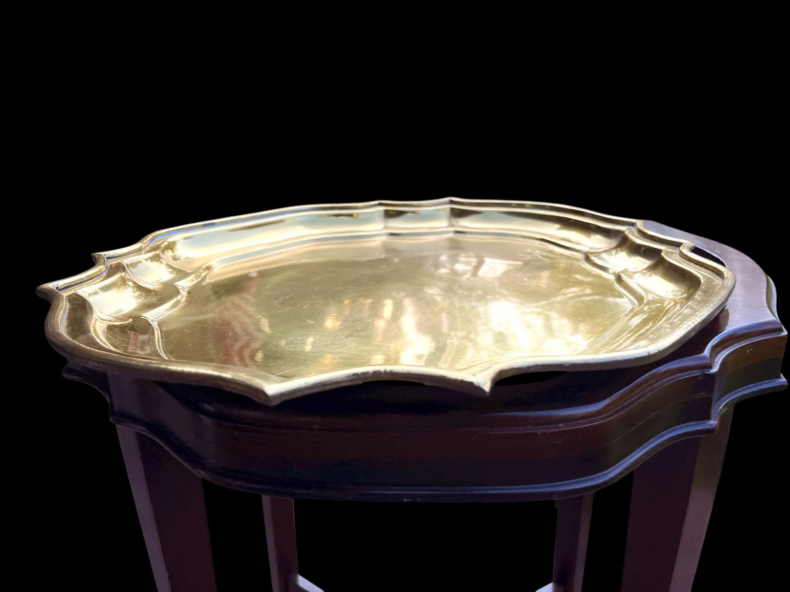 Vintage Ethan Allen Brass Tray and Mahogany Finish Table "“ Traditional Regency Drinks Accent - 7