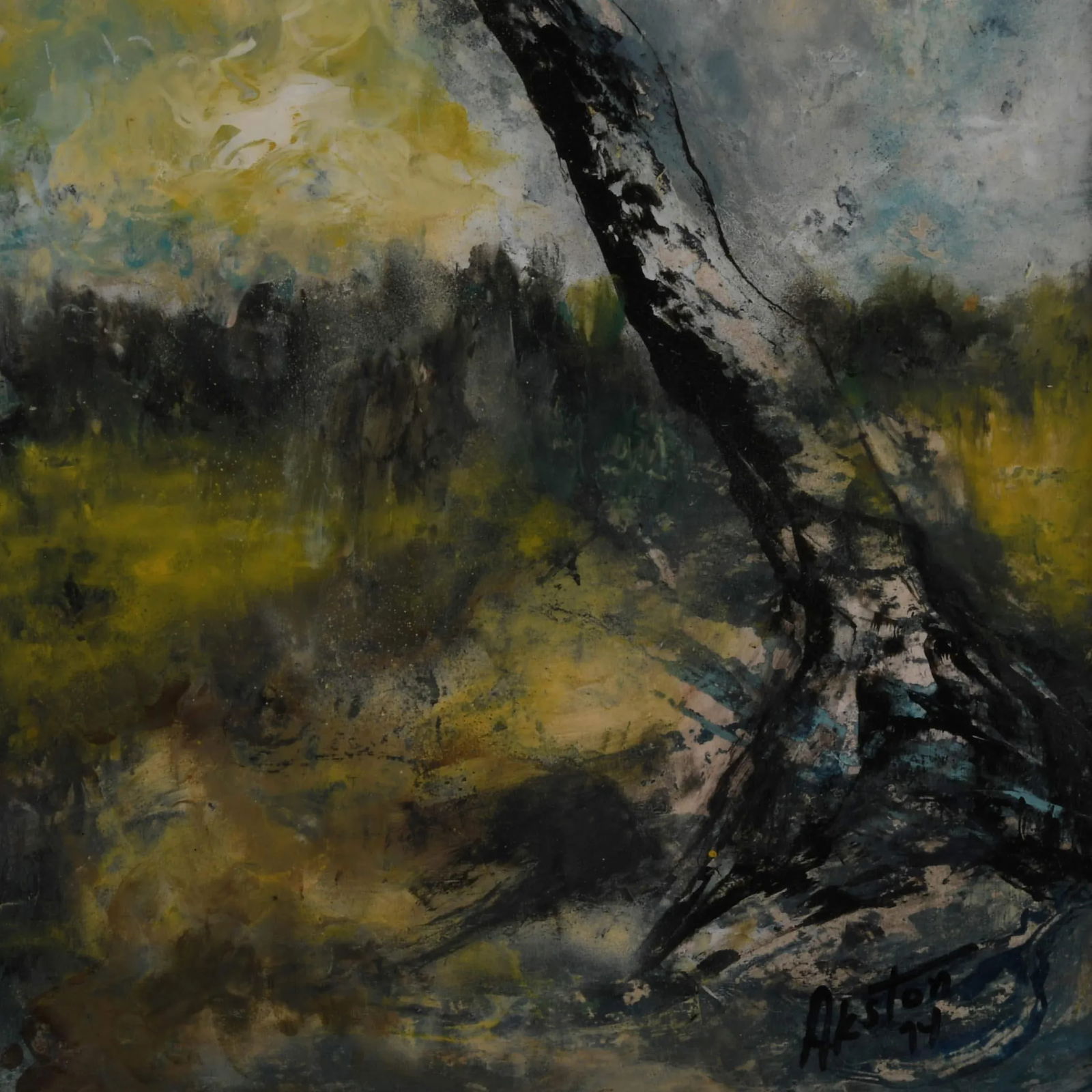 Framed Signed J. Akston "Blight, 1974" Acrylic and Enamel on Paper - 2