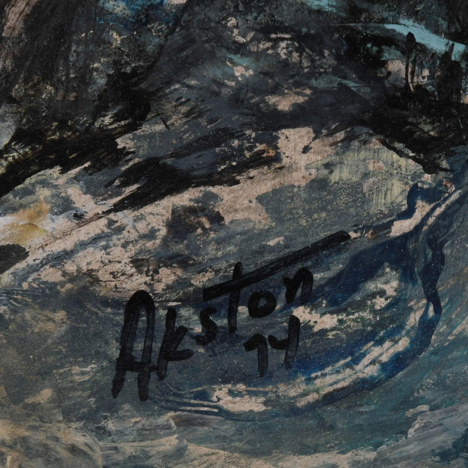 Framed Signed J. Akston "Blight, 1974" Acrylic and Enamel on Paper - 4