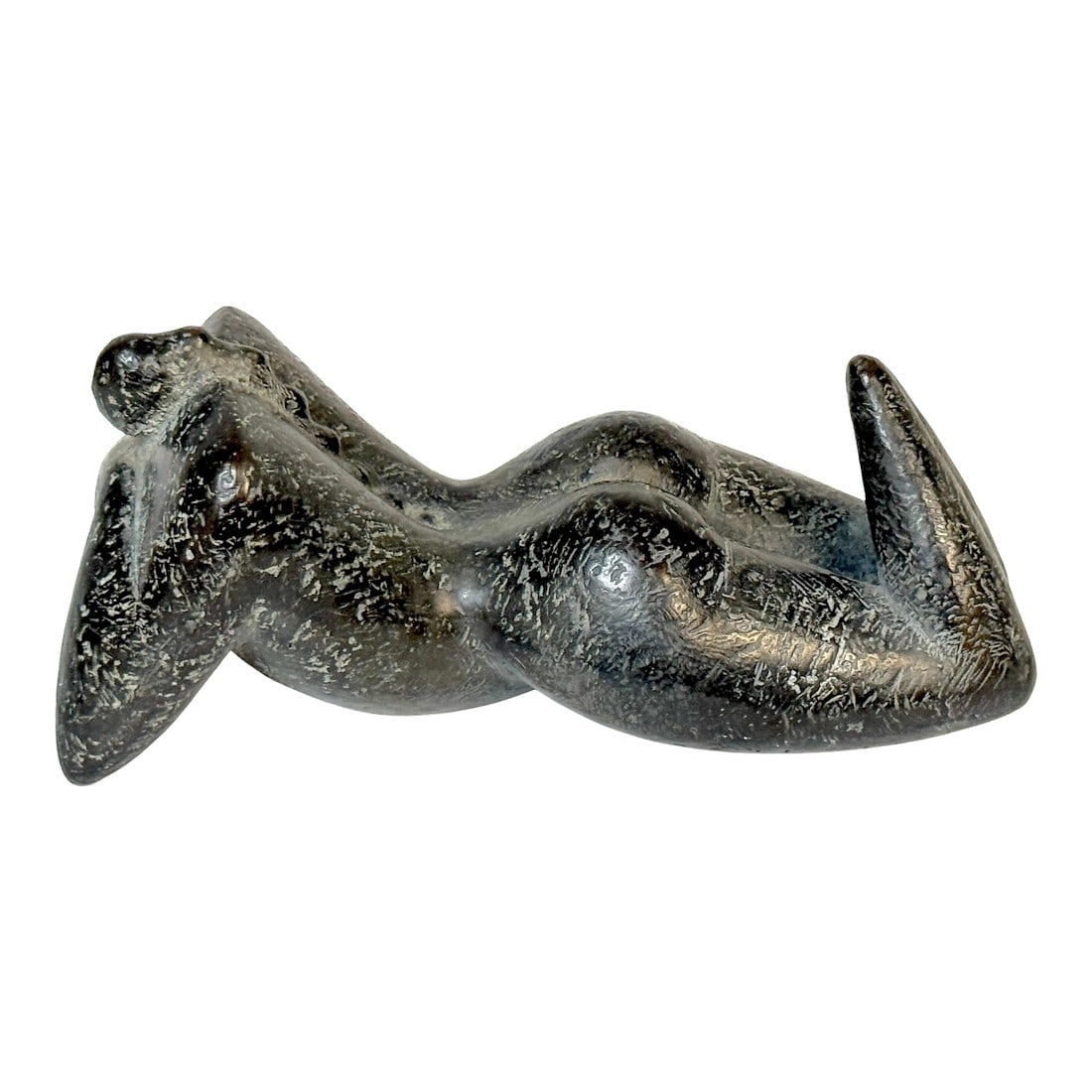 Liggend (Reclining) by Kyle Smith, Bronze Nude with Ponytail, Edition 2 of 9: Liggend (Reclining) by Kyle Smith, Bronze Nude with Ponytail, Edition 2 of 9, 1999 Signed, Dated, and Numbered Dimensions: 7" Wx 3.5" Dx 3.5" H Patina: Dark Engraved Verdigris