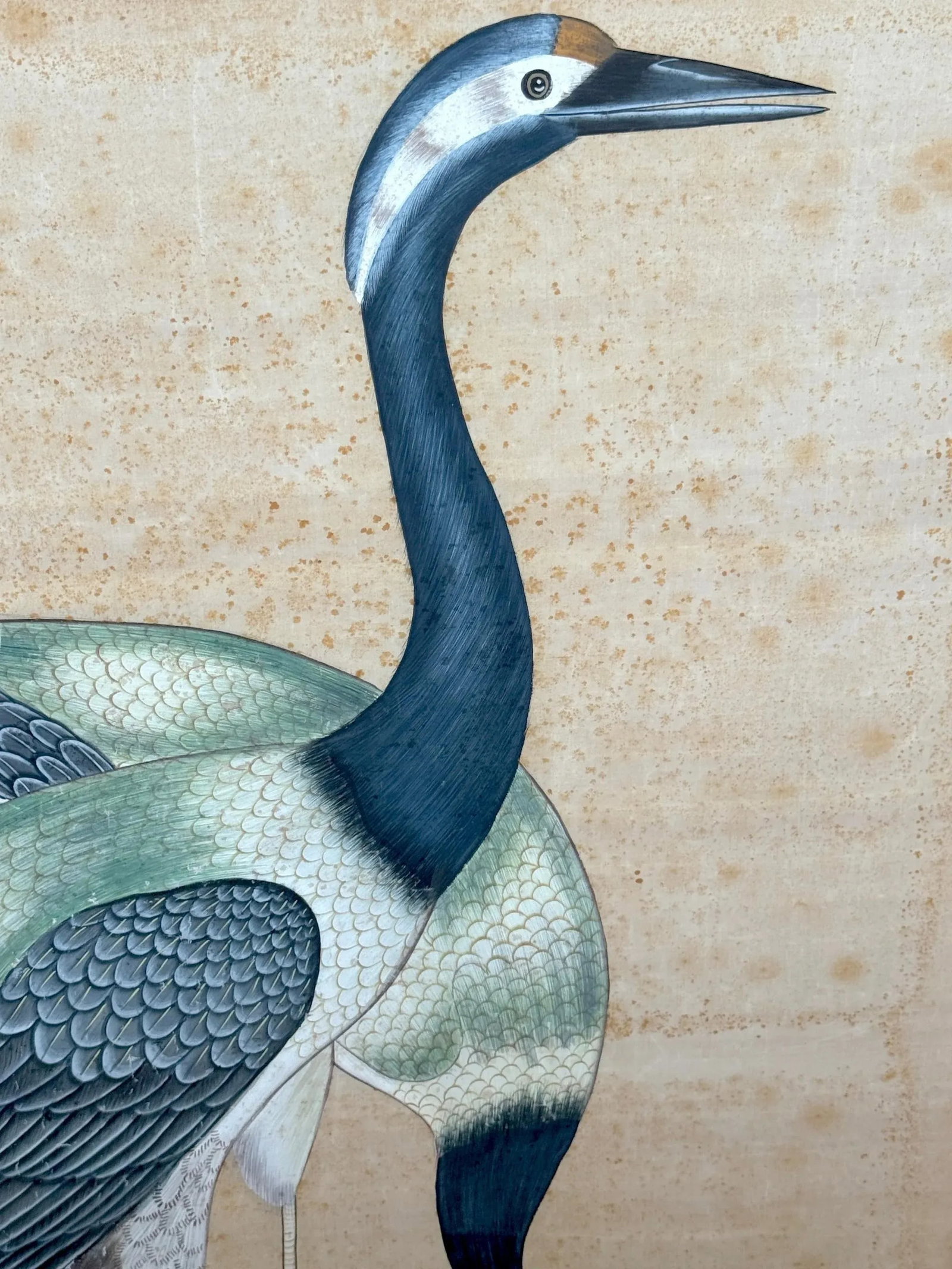 Large Chinese Hand-Painted Silk Scroll of Two Blue Cranes, Mid Century - 8