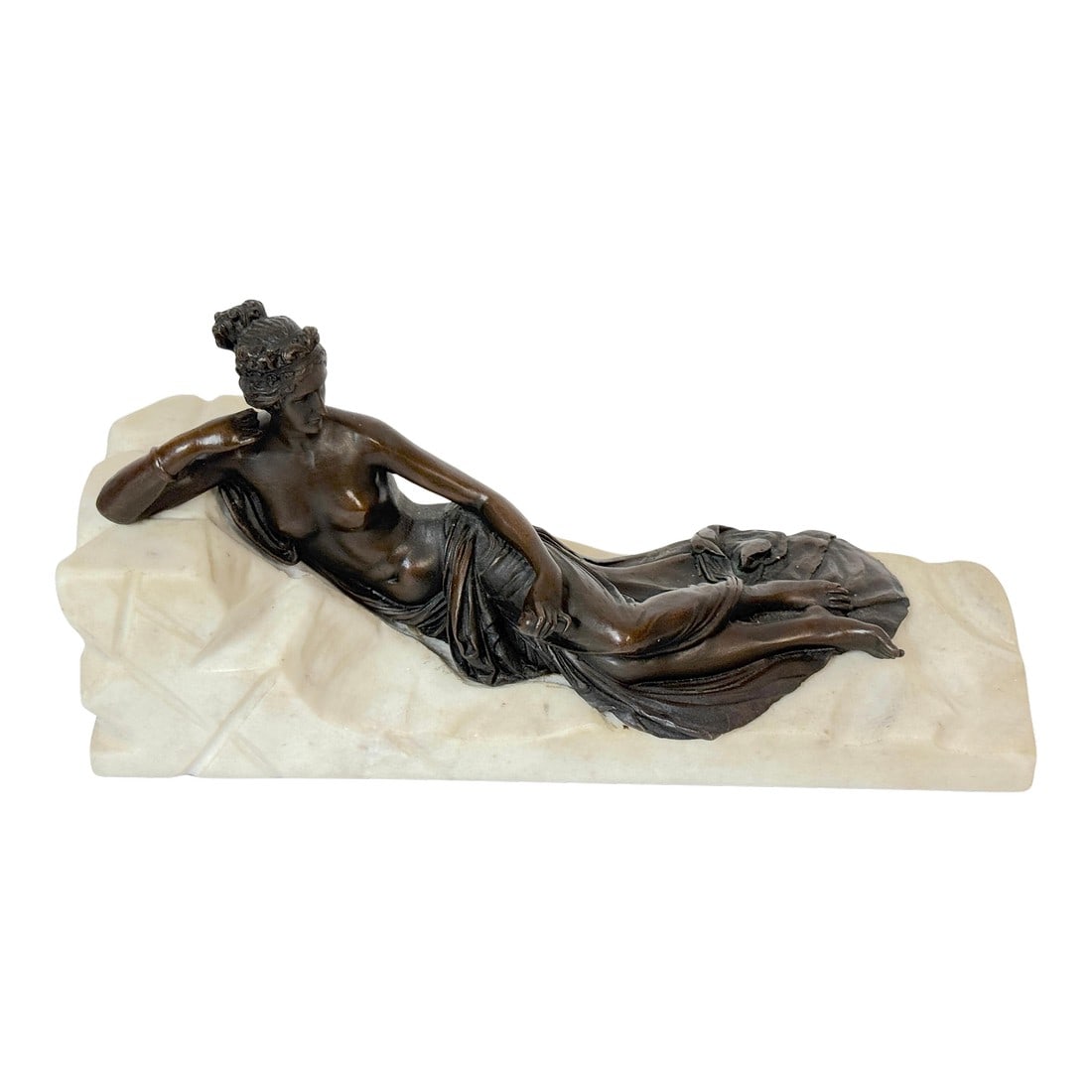 Exquisite Bronze & Marble Reclining Venus Holding Pomegranate, After Canova: Exquisite Bronze & Marble Reclining Venus Holding Pomegranate, After Canova, 20th Century A finely cast and chased bronze of a reclining classical beauty, inspired by Antonio Canova's celebrated neocl
