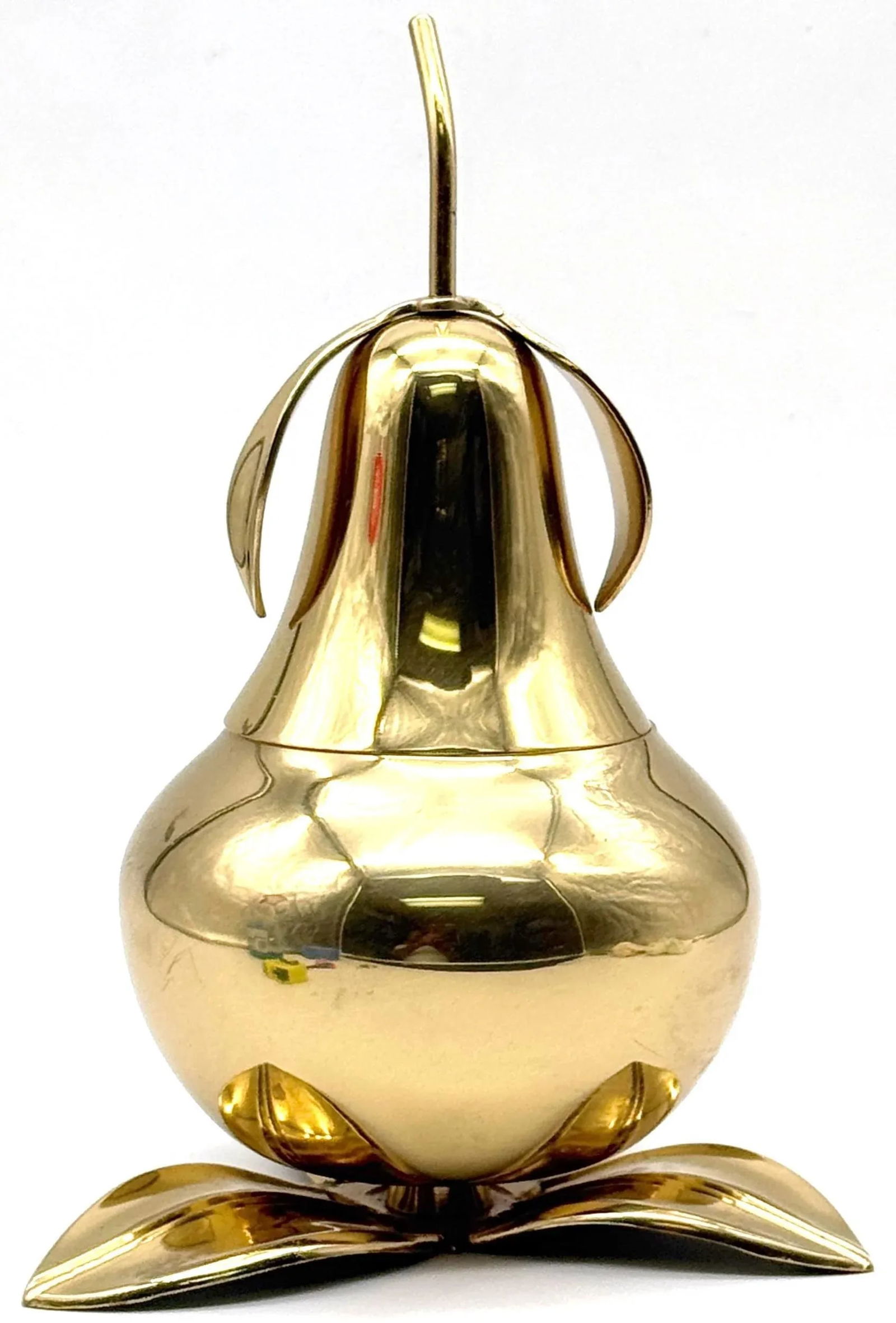 1970s Italian Brass Pear Form Lidded Table Box on Leaf Base - 2